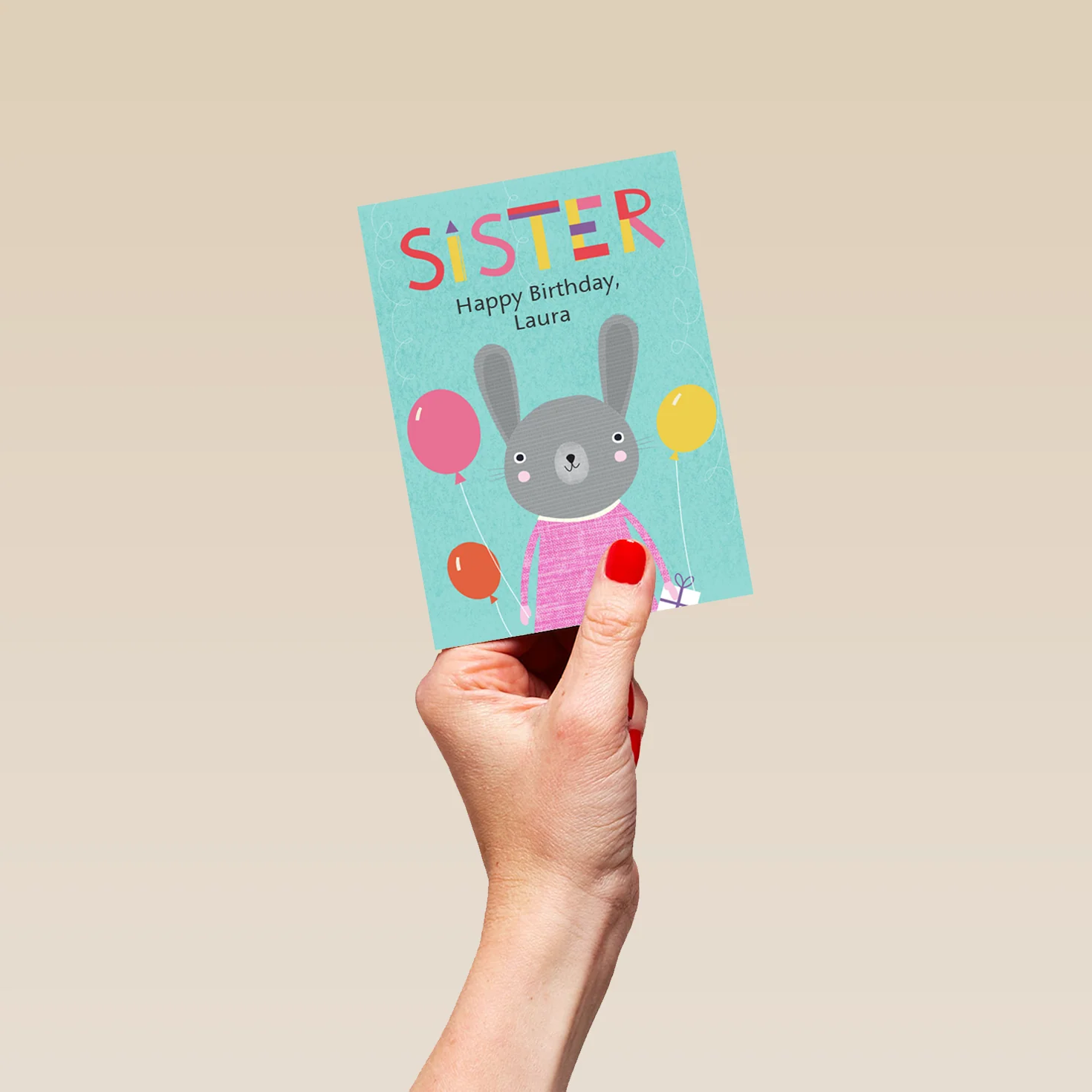 Personalised Rabbit & Balloons Birthday Card For Sister - Image 4