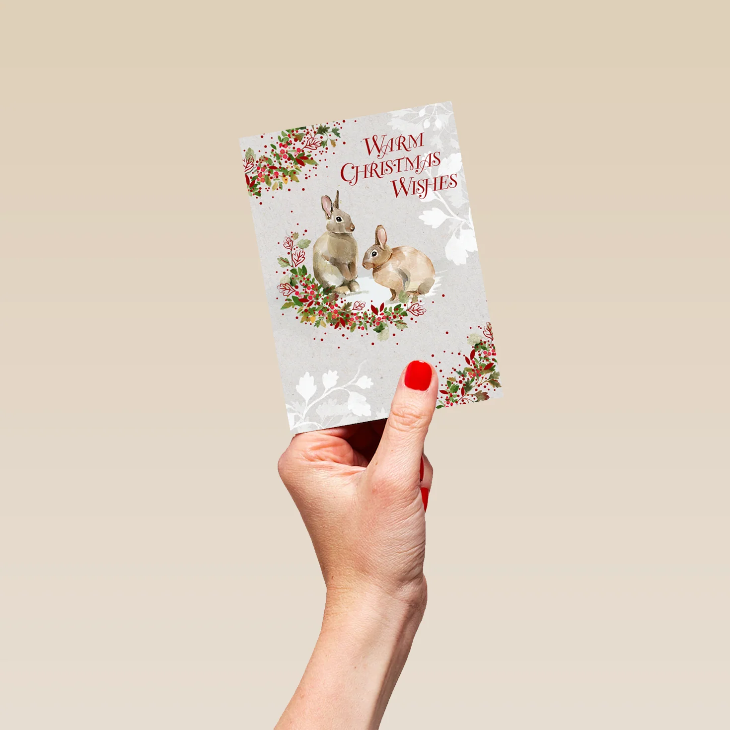 Personalised Rabbits & Festive Florals Christmas Card - Image 4