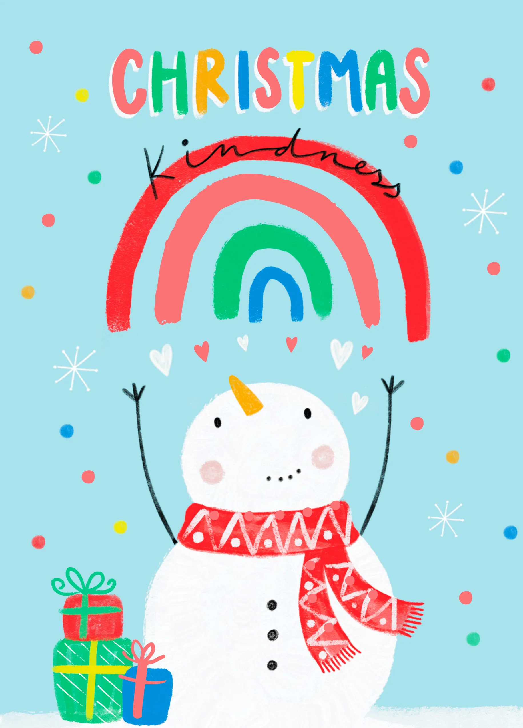 Personalised Rainbow And Snowman Christmas Card