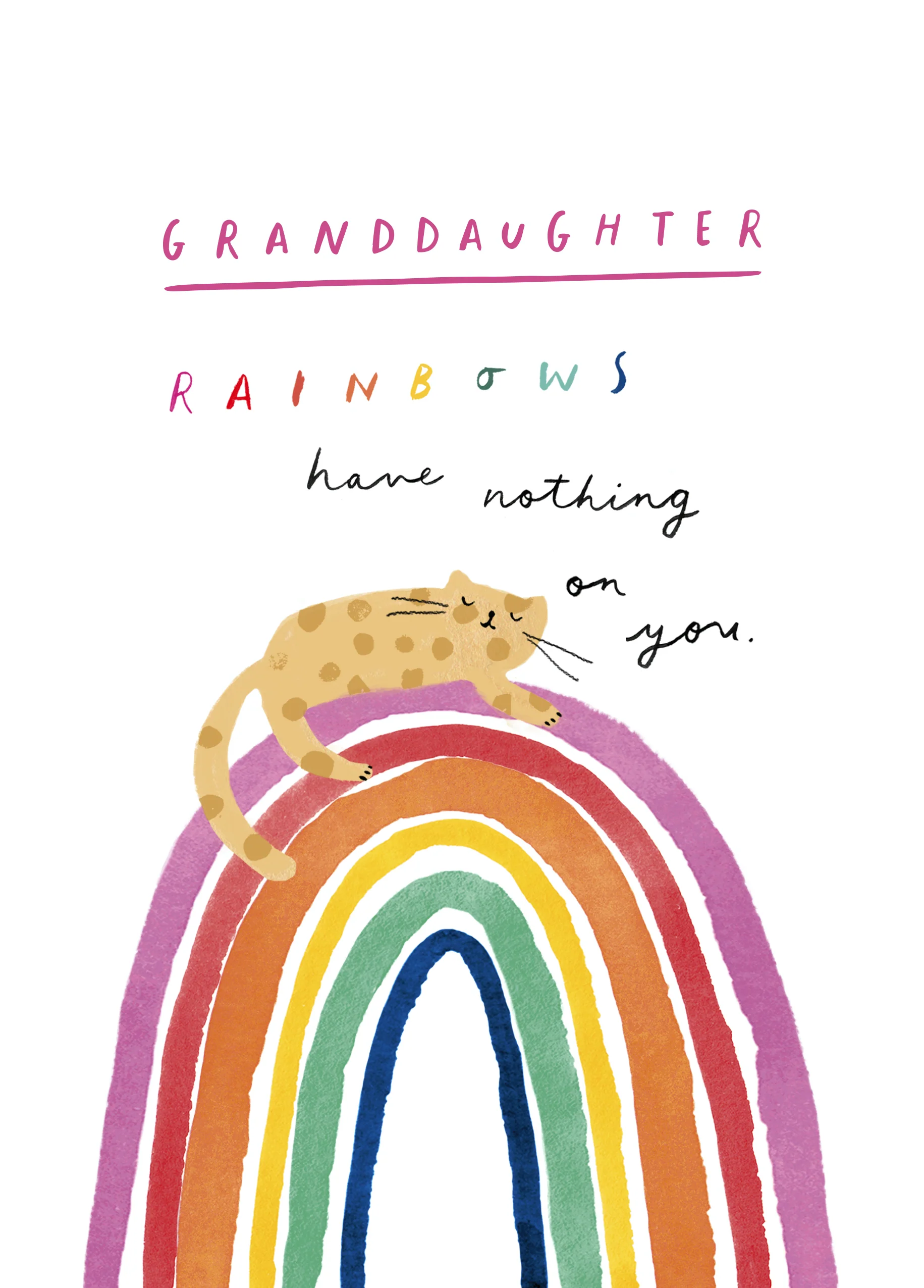 Personalised Rainbow Cat Birthday Card For Granddaughter