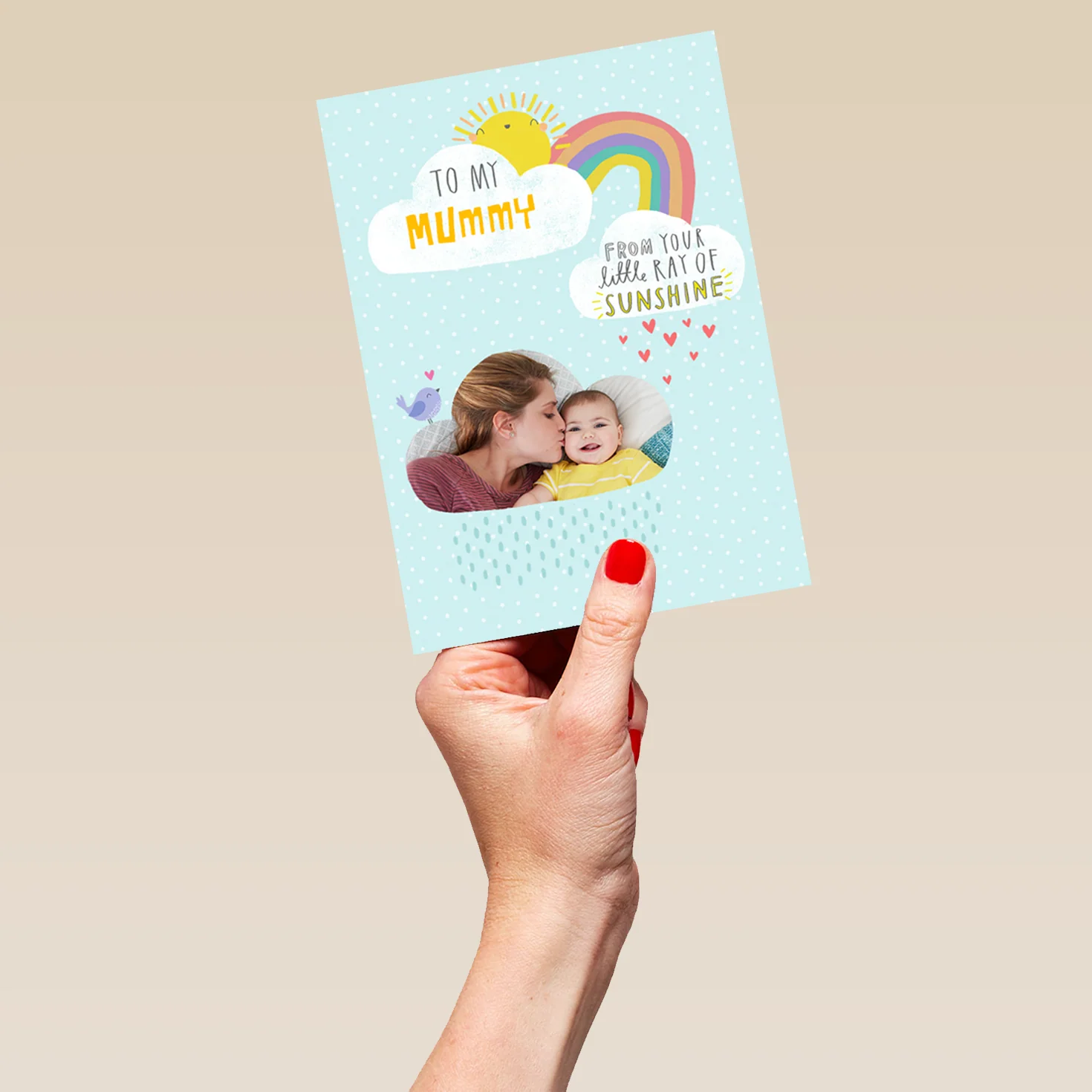 Personalised Rainbow Sunshine Design Photo Card For Mummy - Image 5