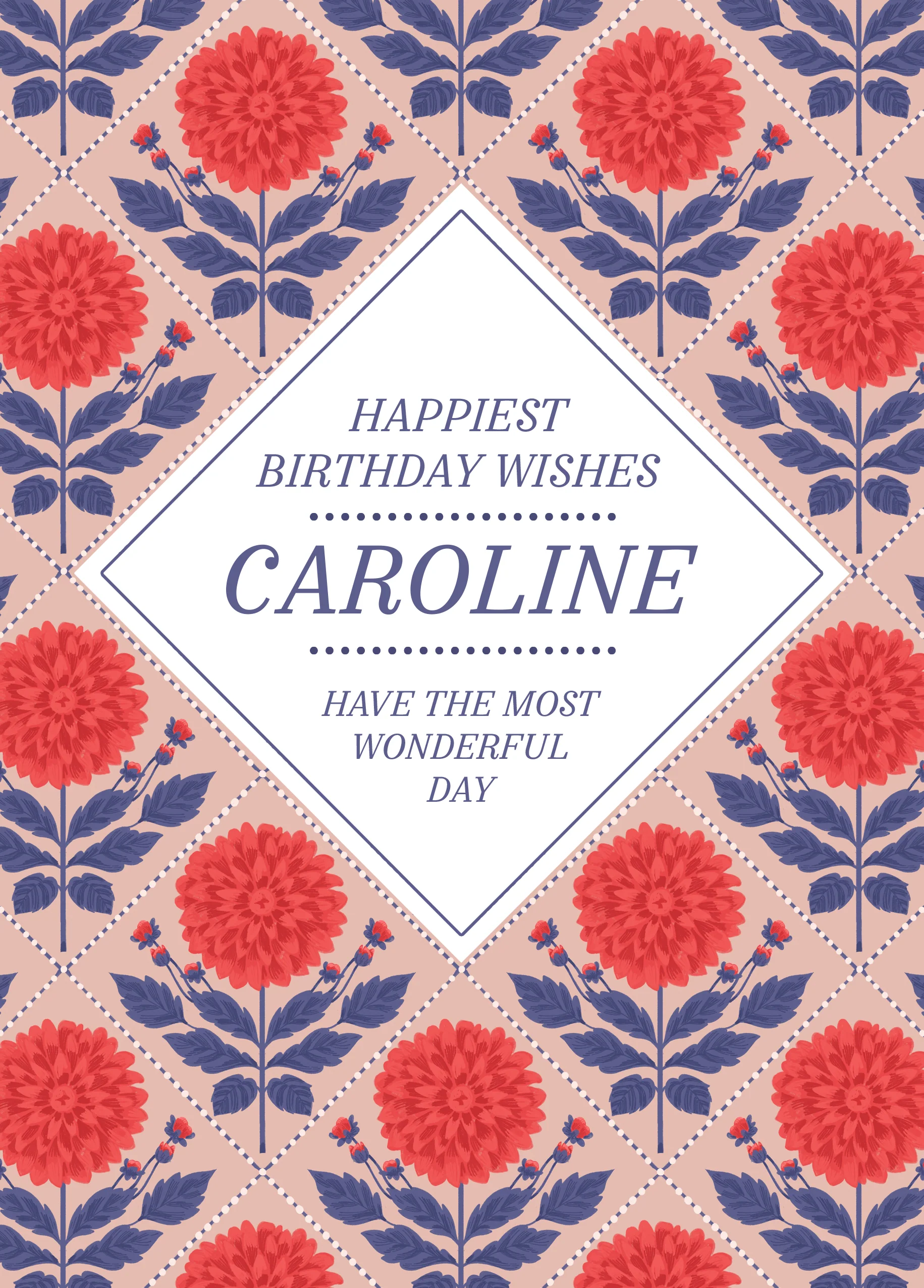 Personalised 'Red and Blue Florals' Birthday Card For Her