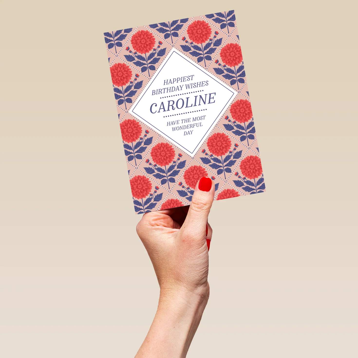 Personalised 'Red and Blue Florals' Birthday Card For Her - Image 5