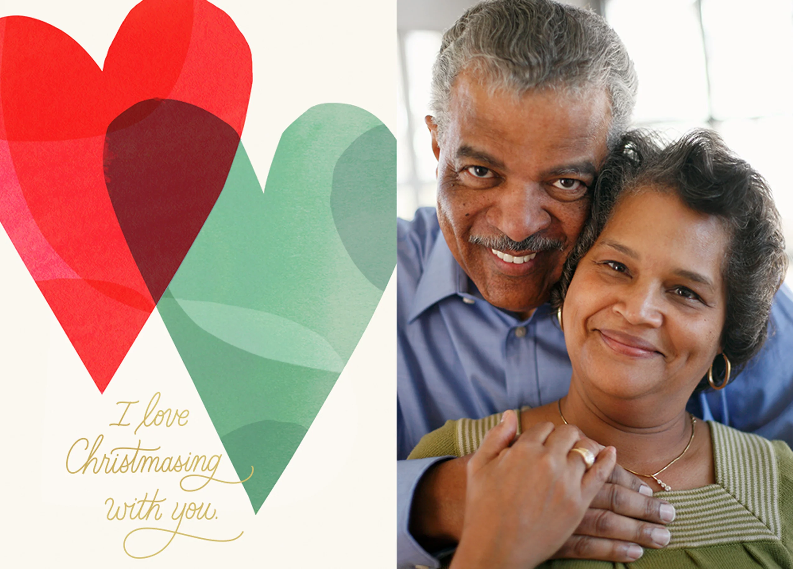 Personalised Red And Green Heart Photo Christmas Card