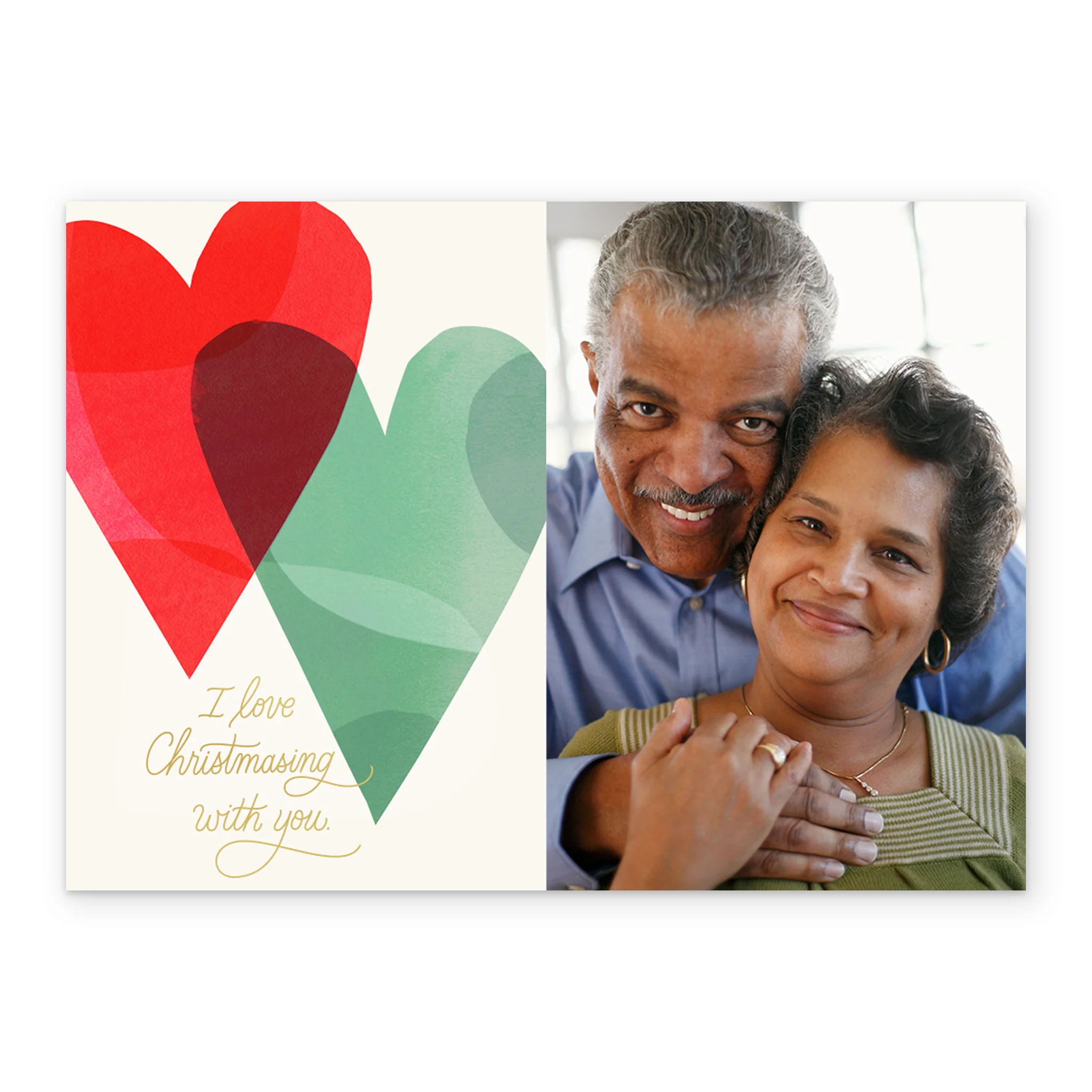 Personalised Red And Green Heart Photo Christmas Card - Image 2