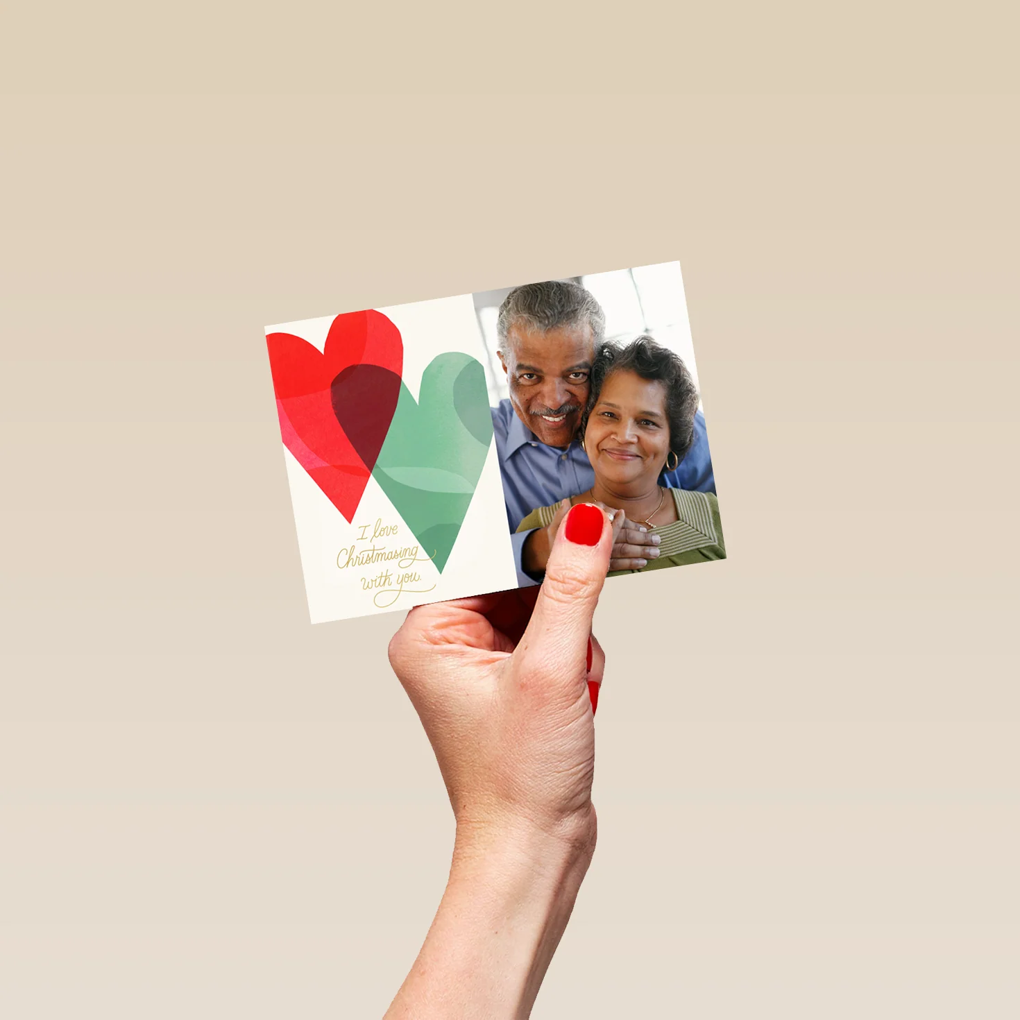 Personalised Red And Green Heart Photo Christmas Card - Image 4
