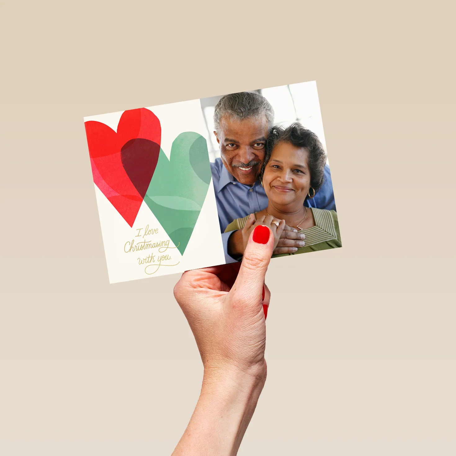 Personalised Red And Green Heart Photo Christmas Card - Image 5