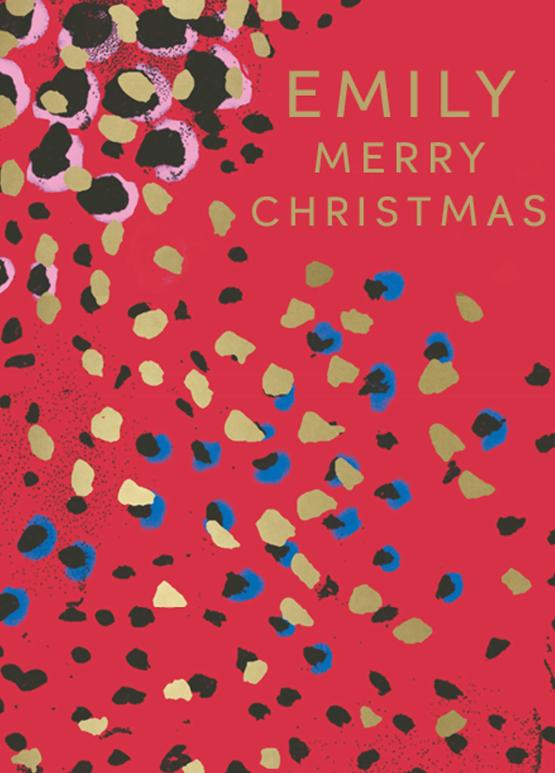 Personalised Red & Gold Animal Print Christmas Card for Her