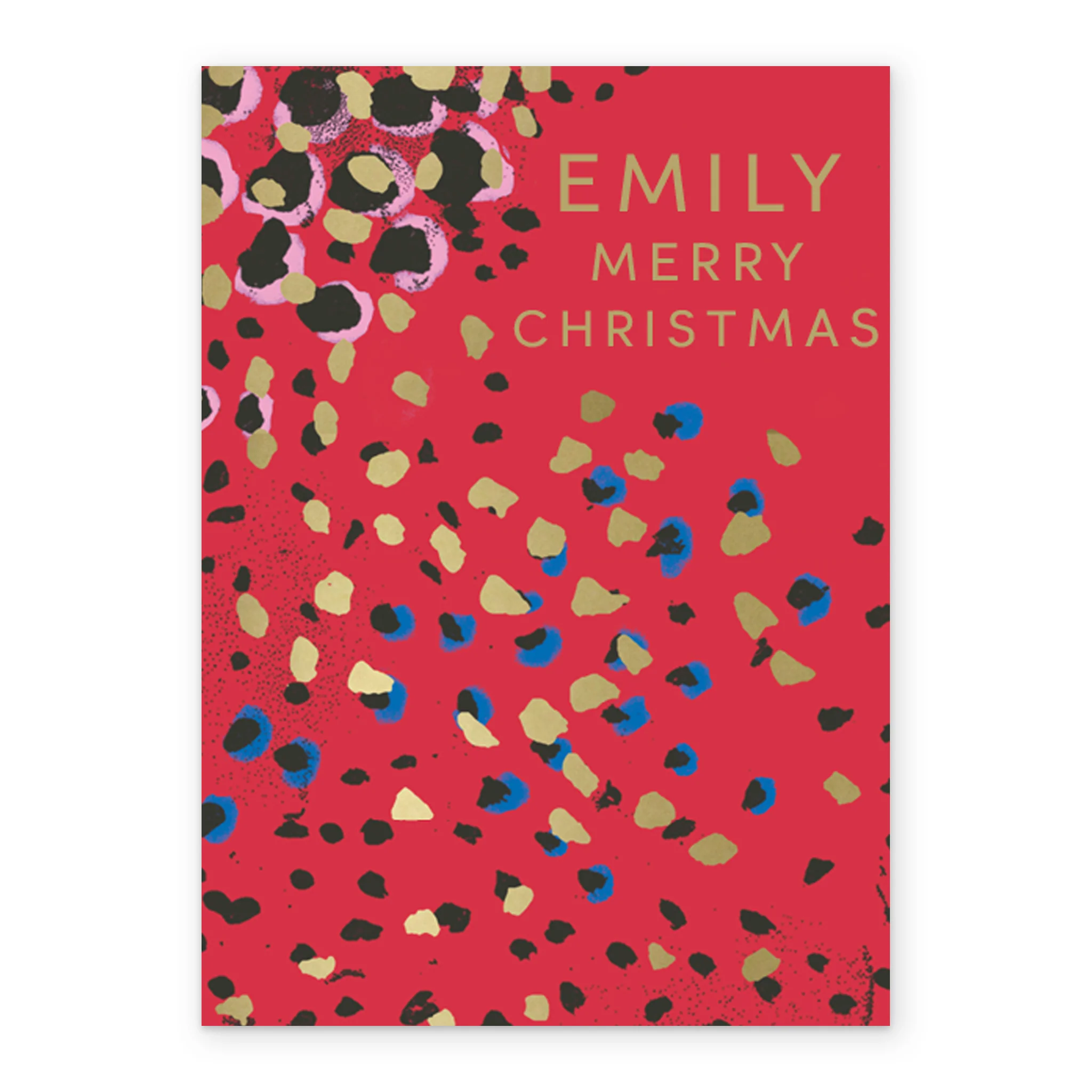 Personalised Red & Gold Animal Print Christmas Card for Her - Image 2