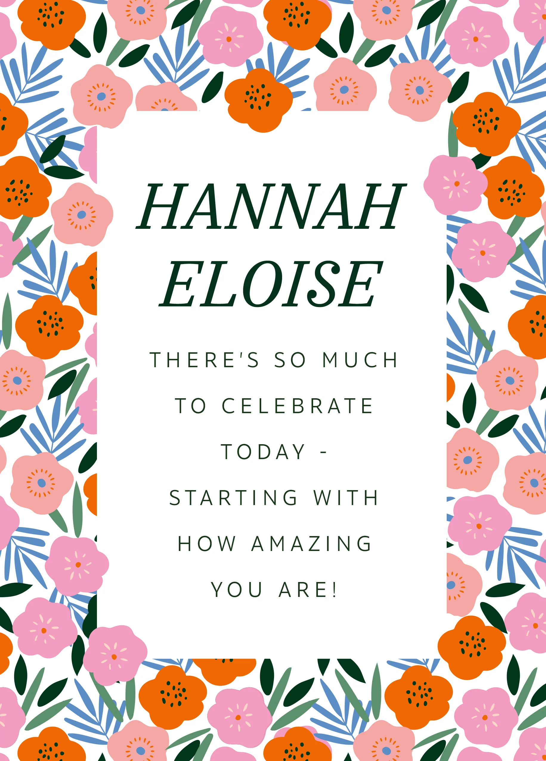 Personalised Red & Pink Stylised Floral Border Birthday Card