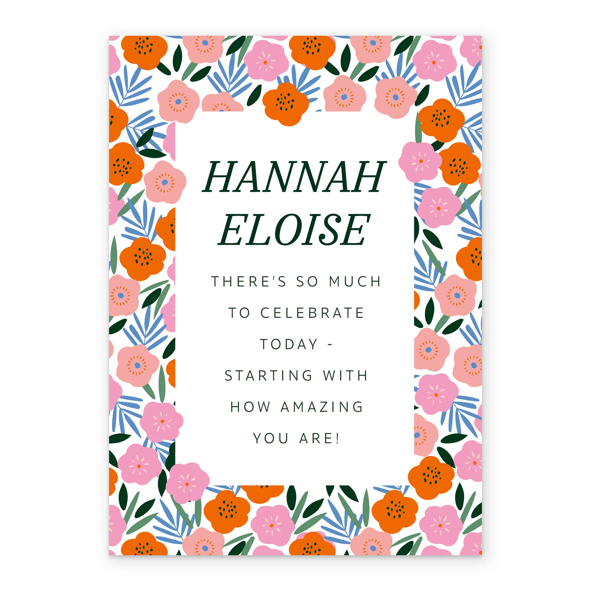 Personalised Red & Pink Stylised Floral Border Birthday Card - Image 2