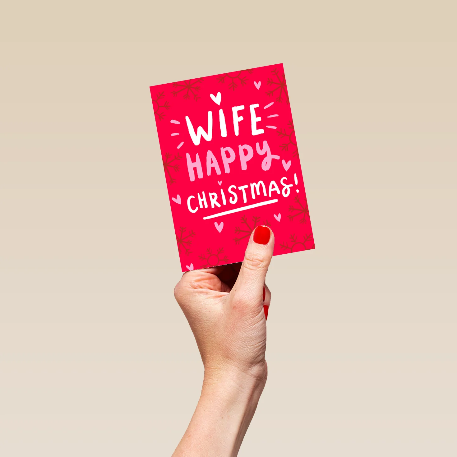 Personalised Red Snowflakes & Hearts Christmas Card for Wife - Image 4