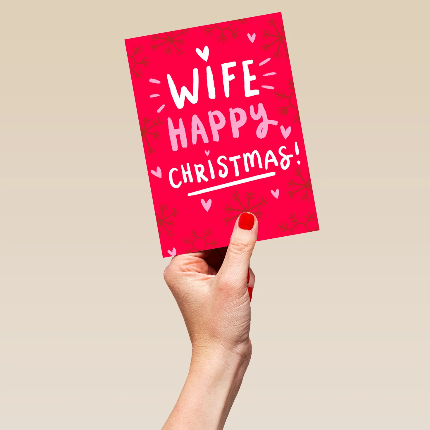 Personalised Red Snowflakes & Hearts Christmas Card for Wife - Image 5