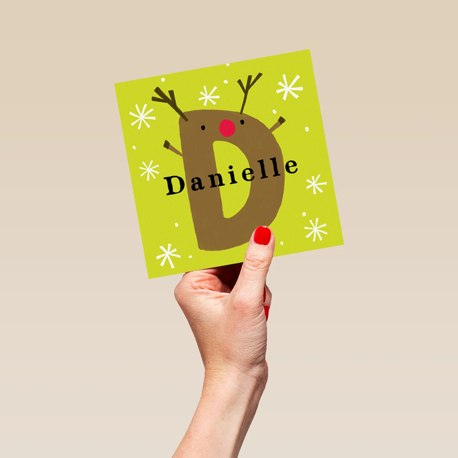 Personalised Reindeer Monogram Letter D Christmas Card - Image 5