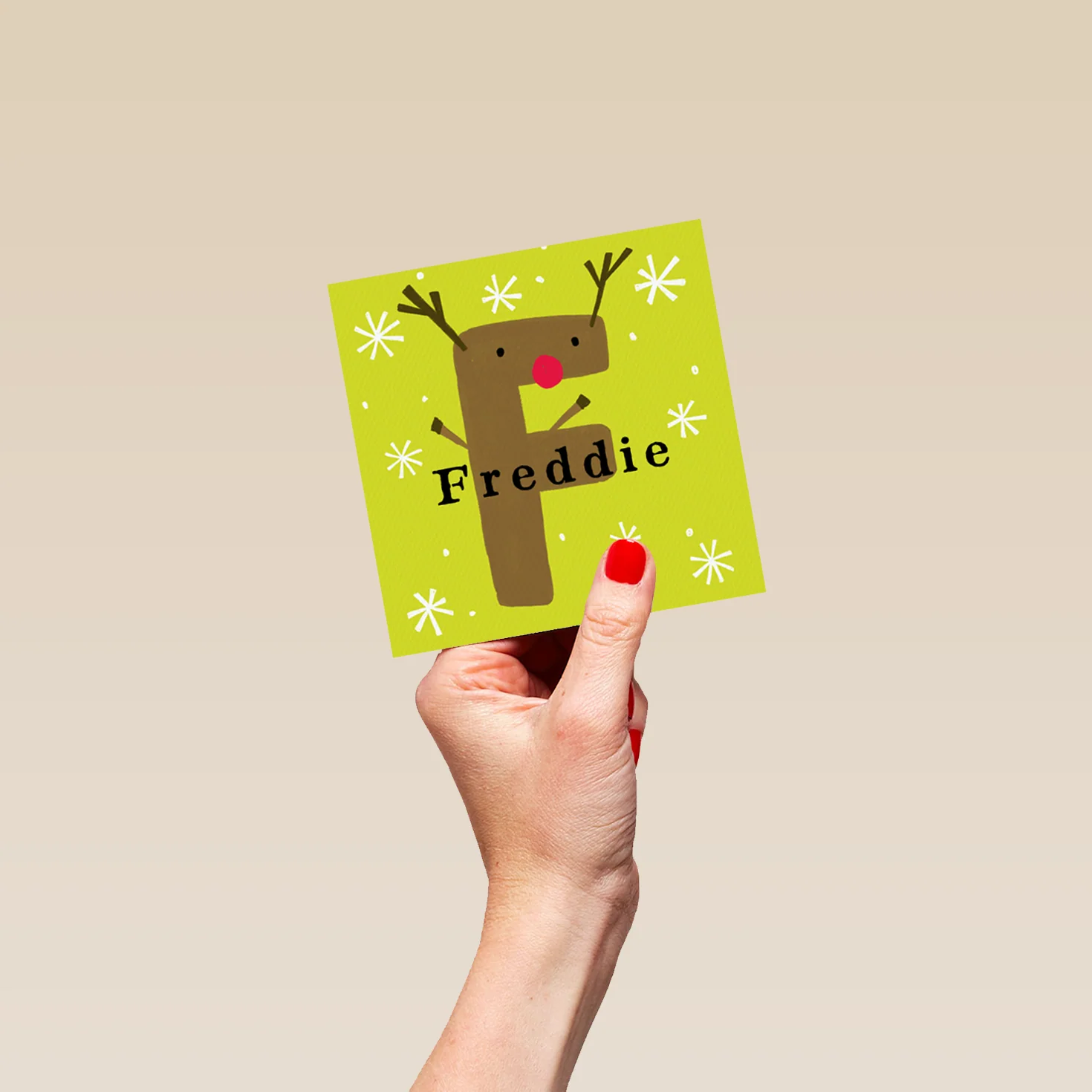 Personalised Reindeer Monogram Letter F Christmas Card - Image 4