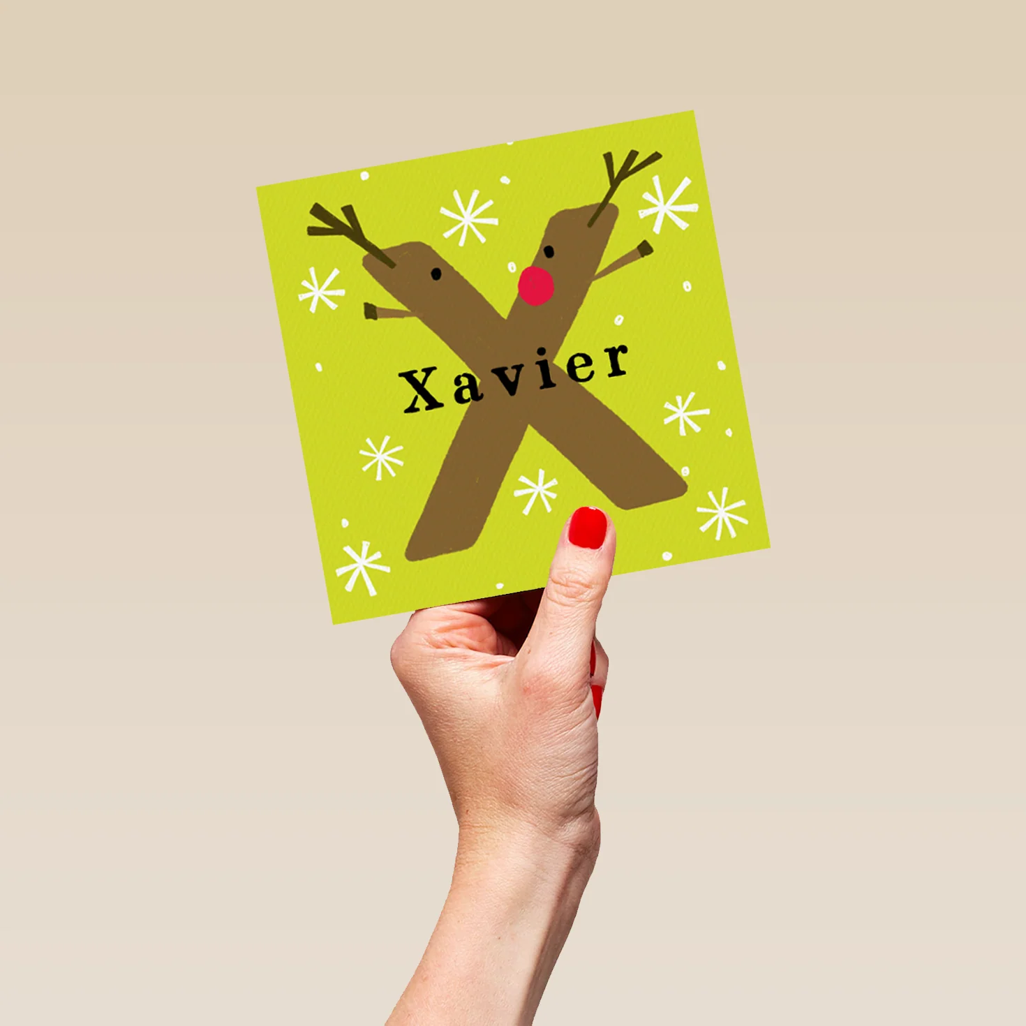 Personalised Reindeer Monogram Letter X Christmas Card - Image 5