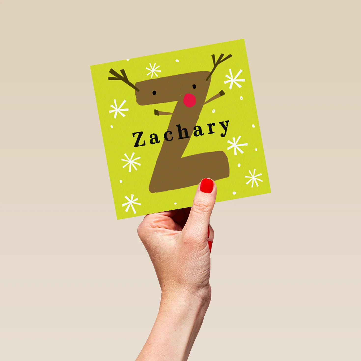 Personalised Reindeer Monogram Letter Z Christmas Card - Image 5