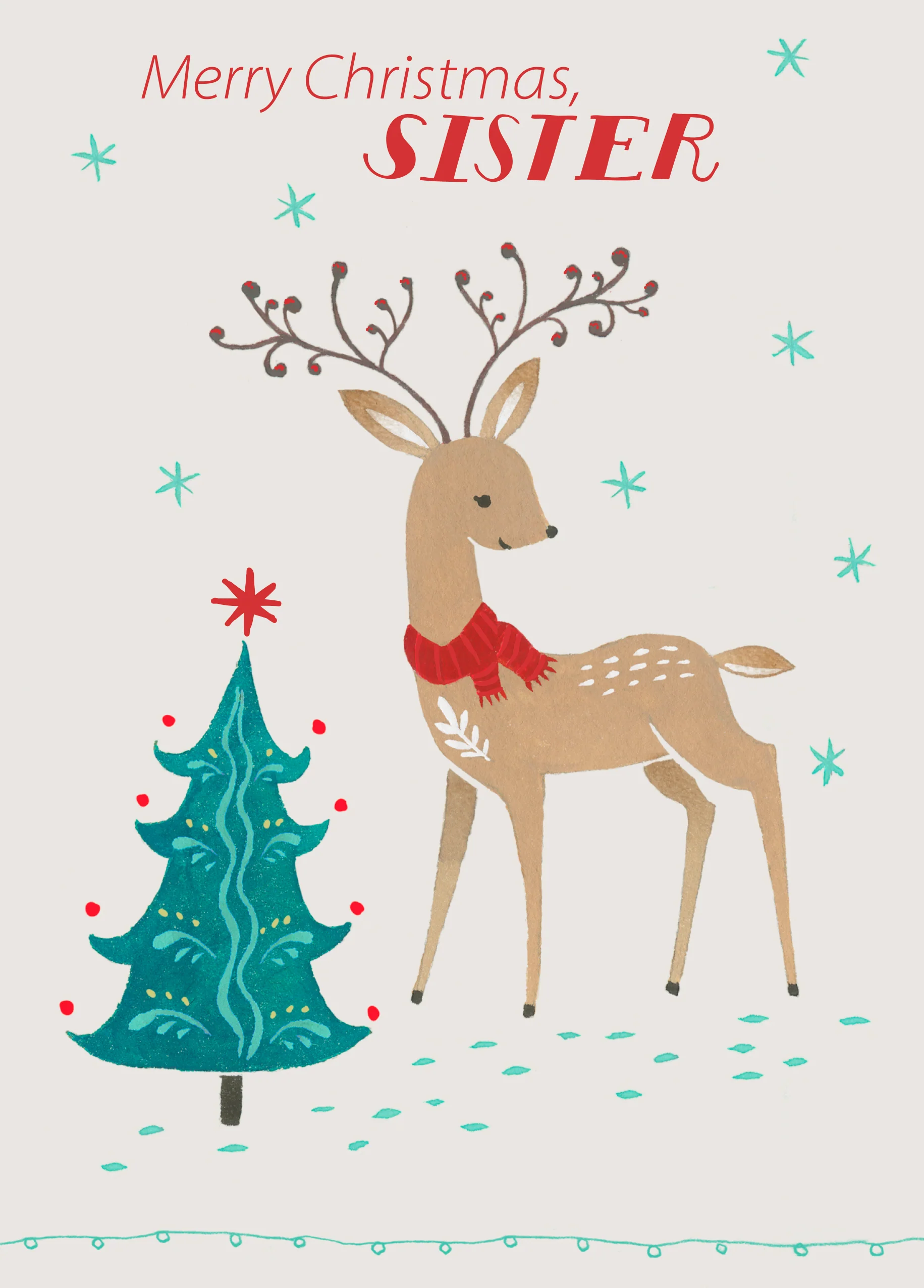 Personalised Reindeer Tree Christmas Card For Sister