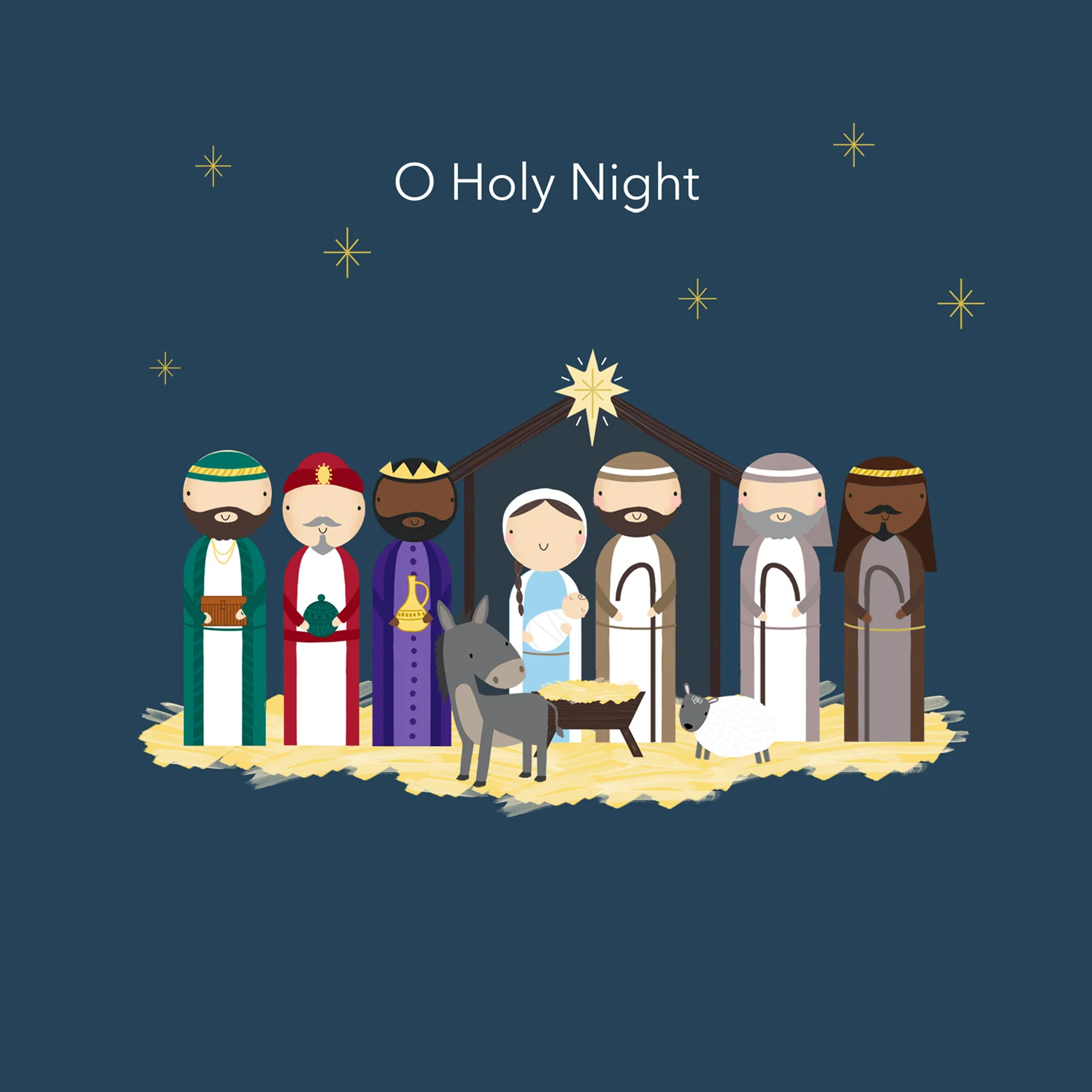 Personalised Religious Christmas Cute Nativity Holy Night Card