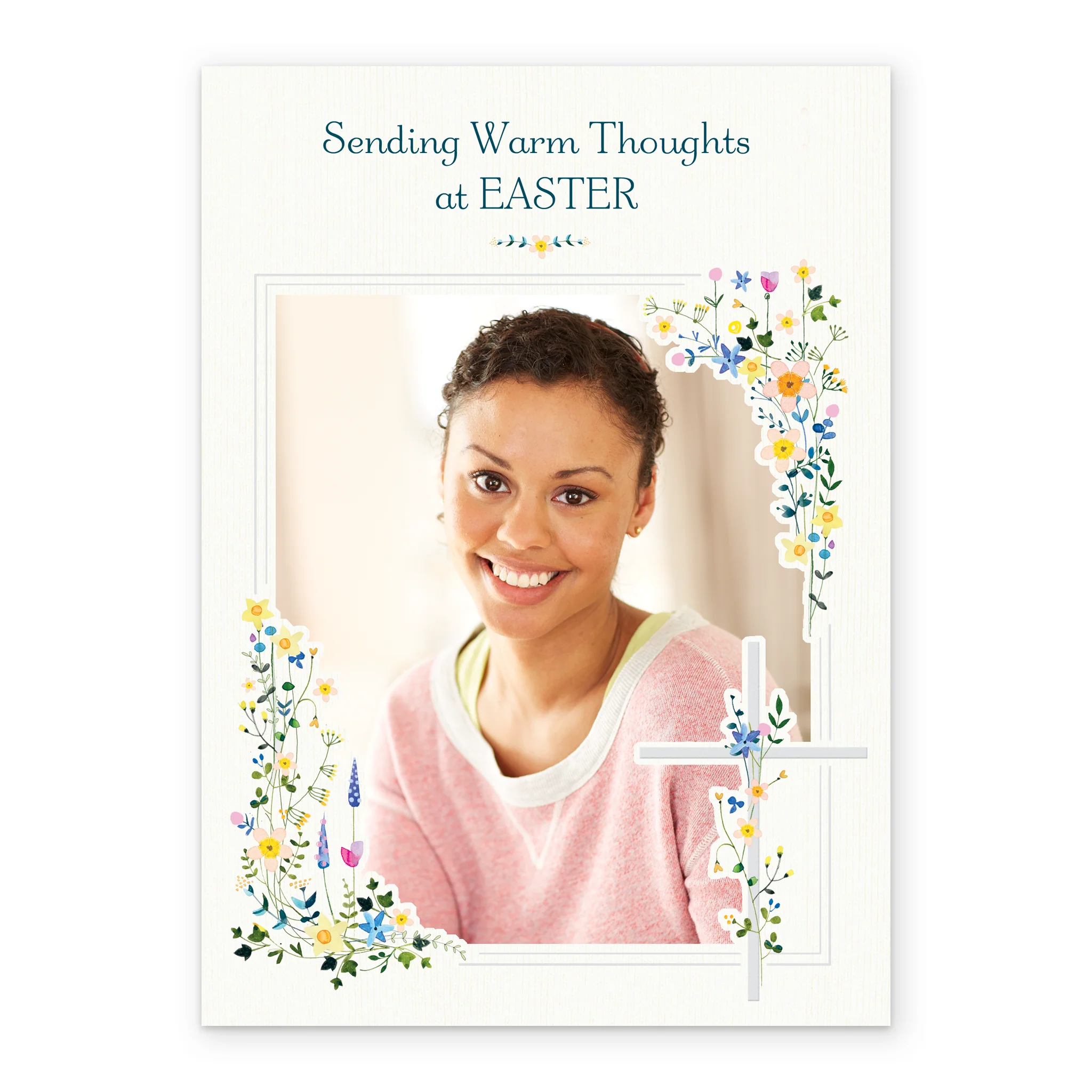 Personalised Religious Floral Cross Design Photo Upload Easter Card - Image 2
