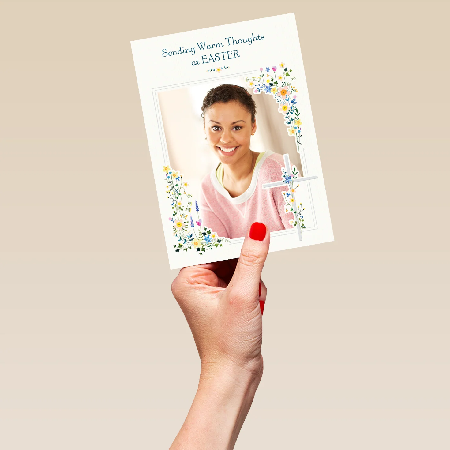 Personalised Religious Floral Cross Design Photo Upload Easter Card - Image 5