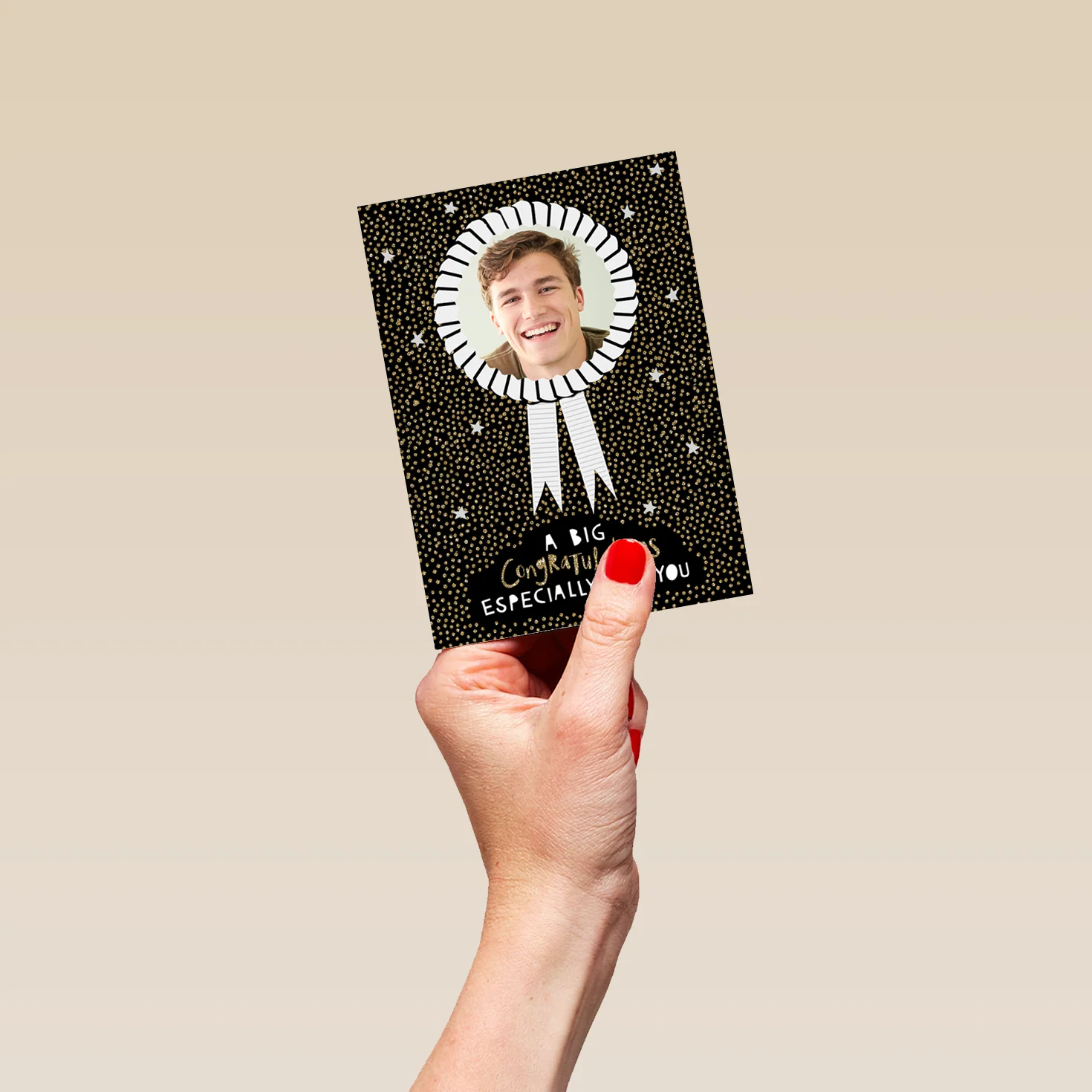 Personalised Rosette Design Photo Upload Congratulations Card - Image 4