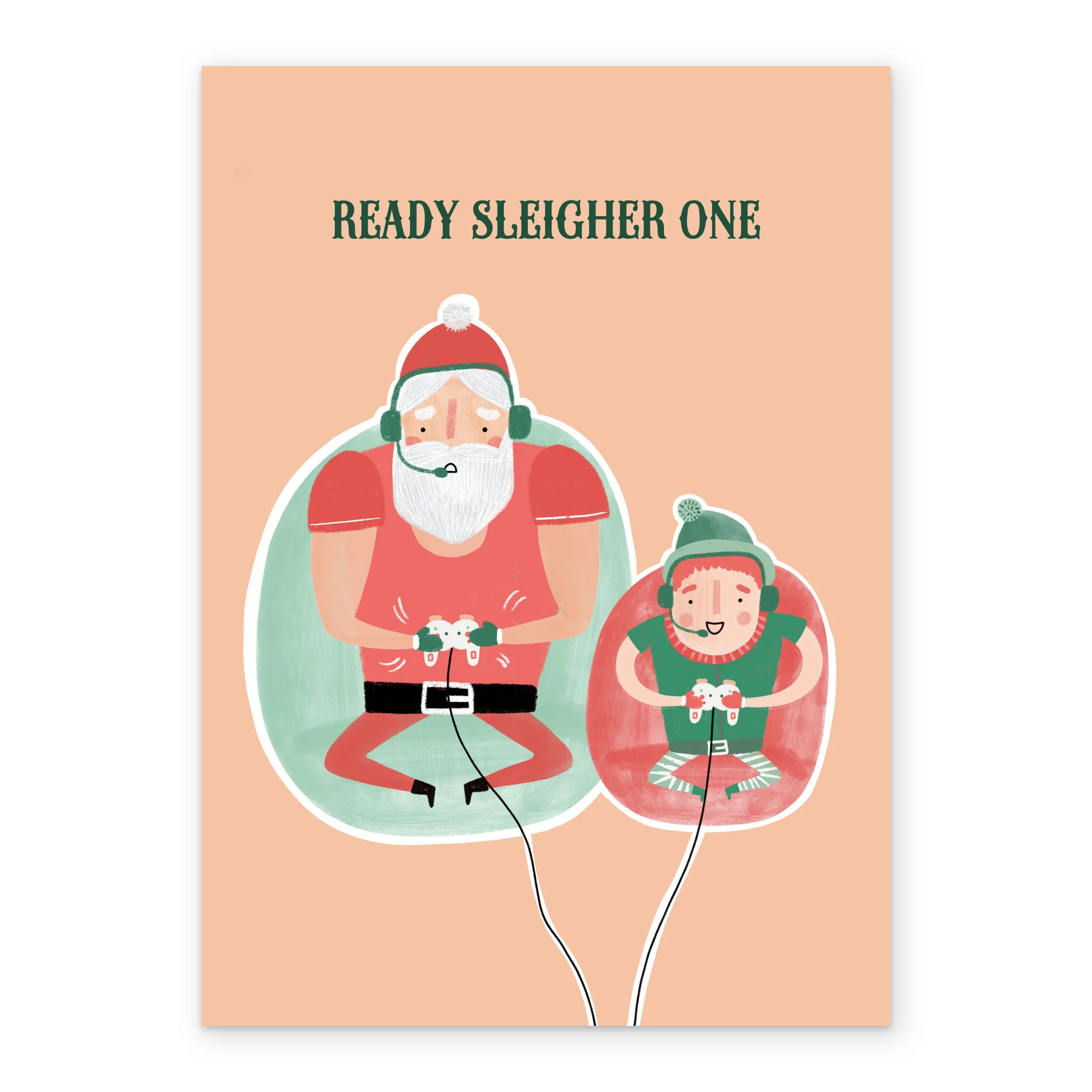 Personalised Santa And Elf Ready Sleigher One Christmas Card - Image 2