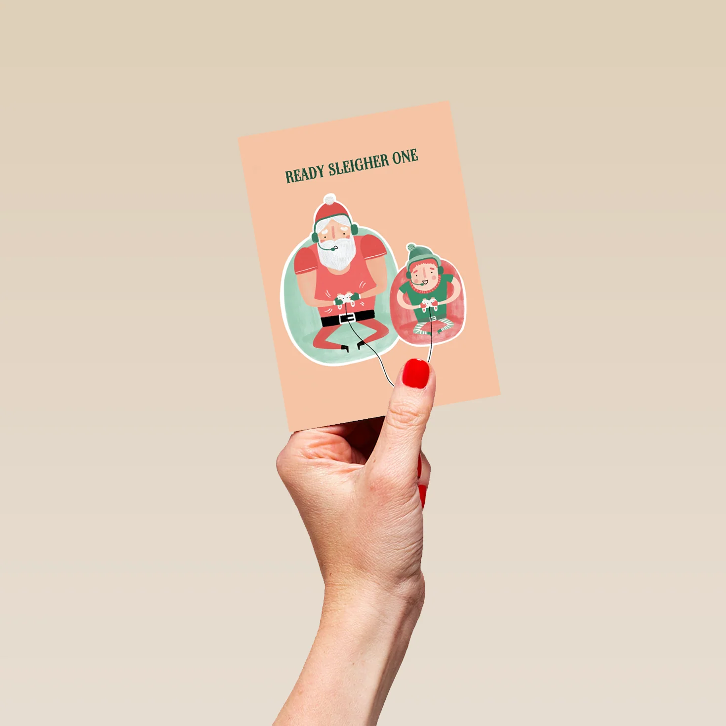 Personalised Santa And Elf Ready Sleigher One Christmas Card - Image 4