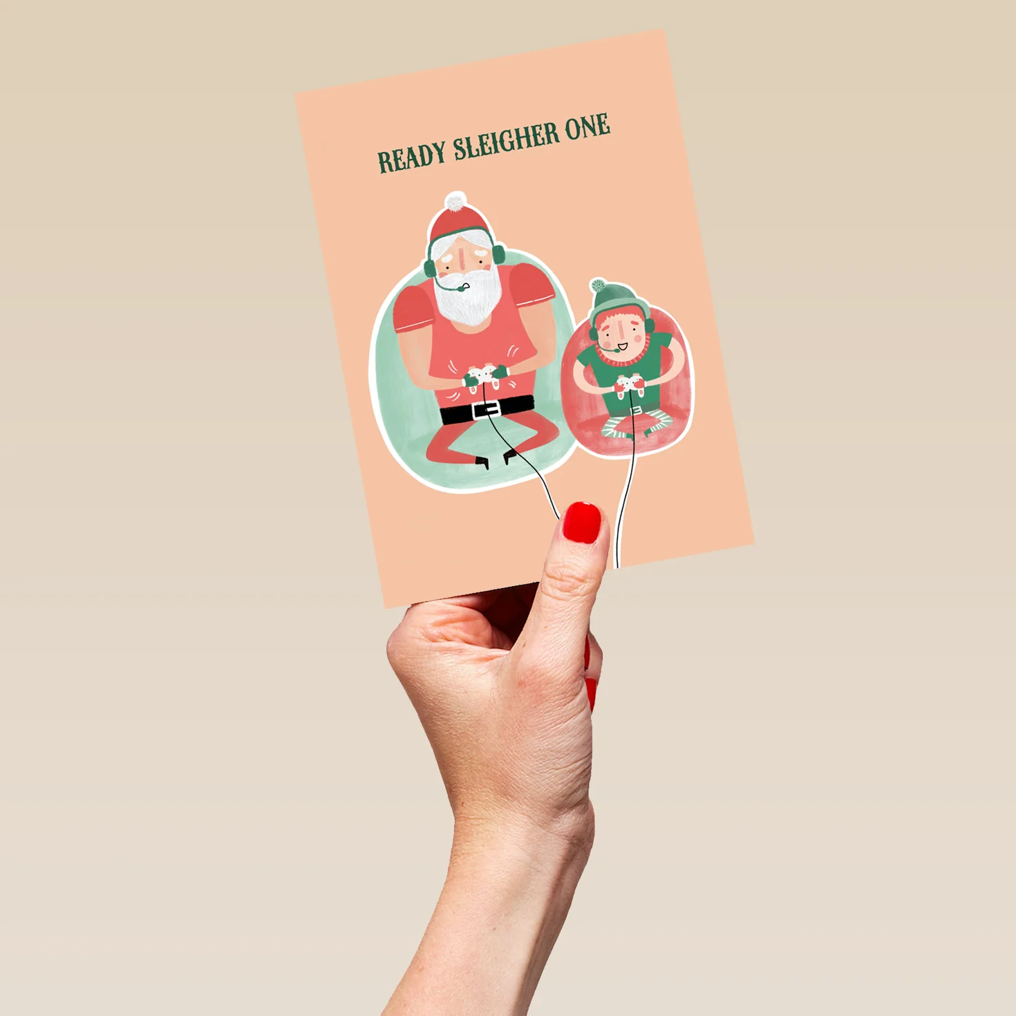 Personalised Santa And Elf Ready Sleigher One Christmas Card - Image 5