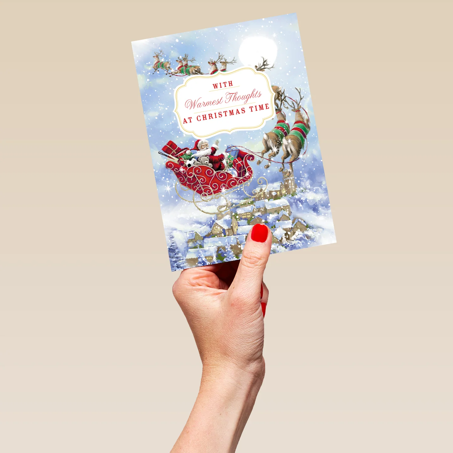 Personalised Santa Reindeer Sleigh Christmas Card - Image 5
