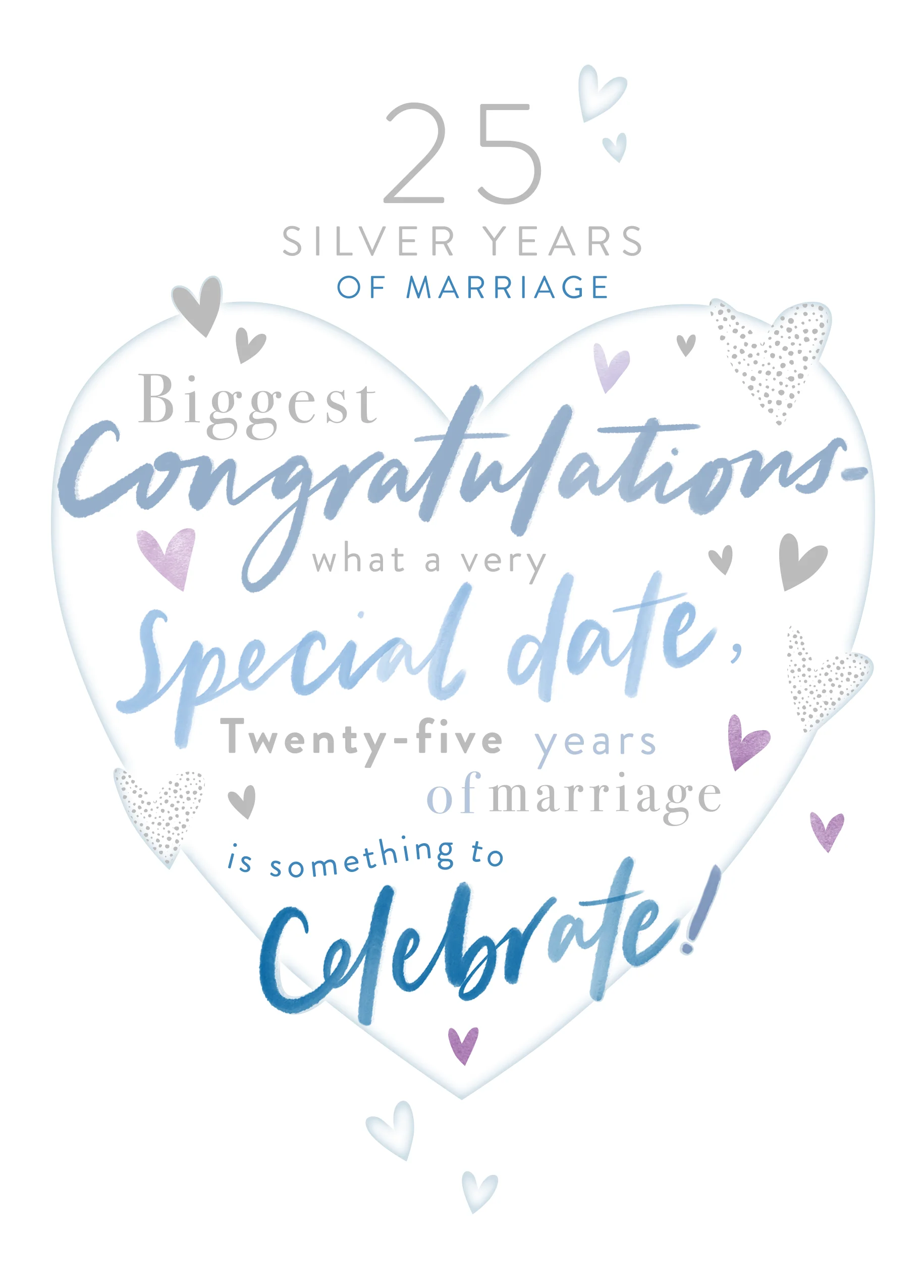 Personalised Silver Wedding Anniversary Card - Word-Filled Heart Design