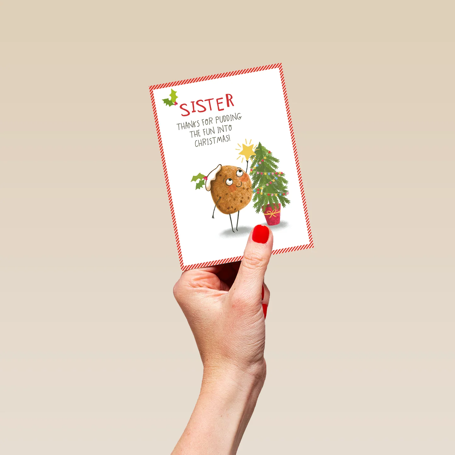 Personalised Sister Funny Pudding Christmas Card - Image 4