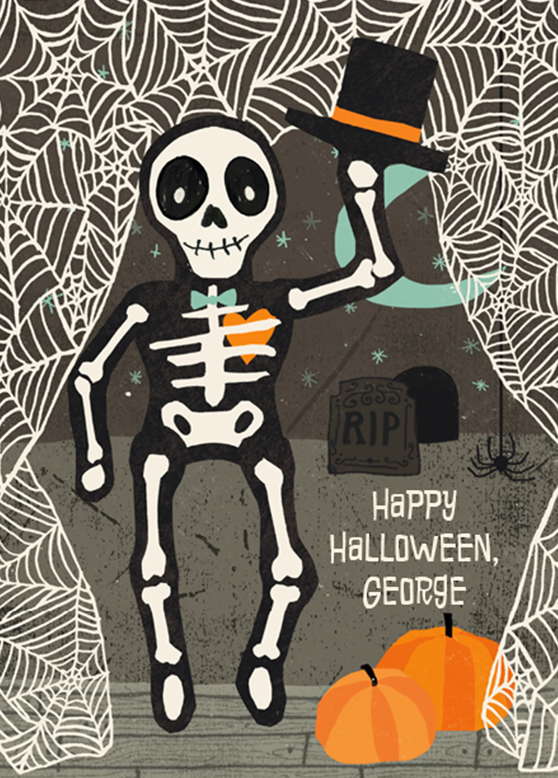 Personalised Skeleton Top Hat Halloween Card