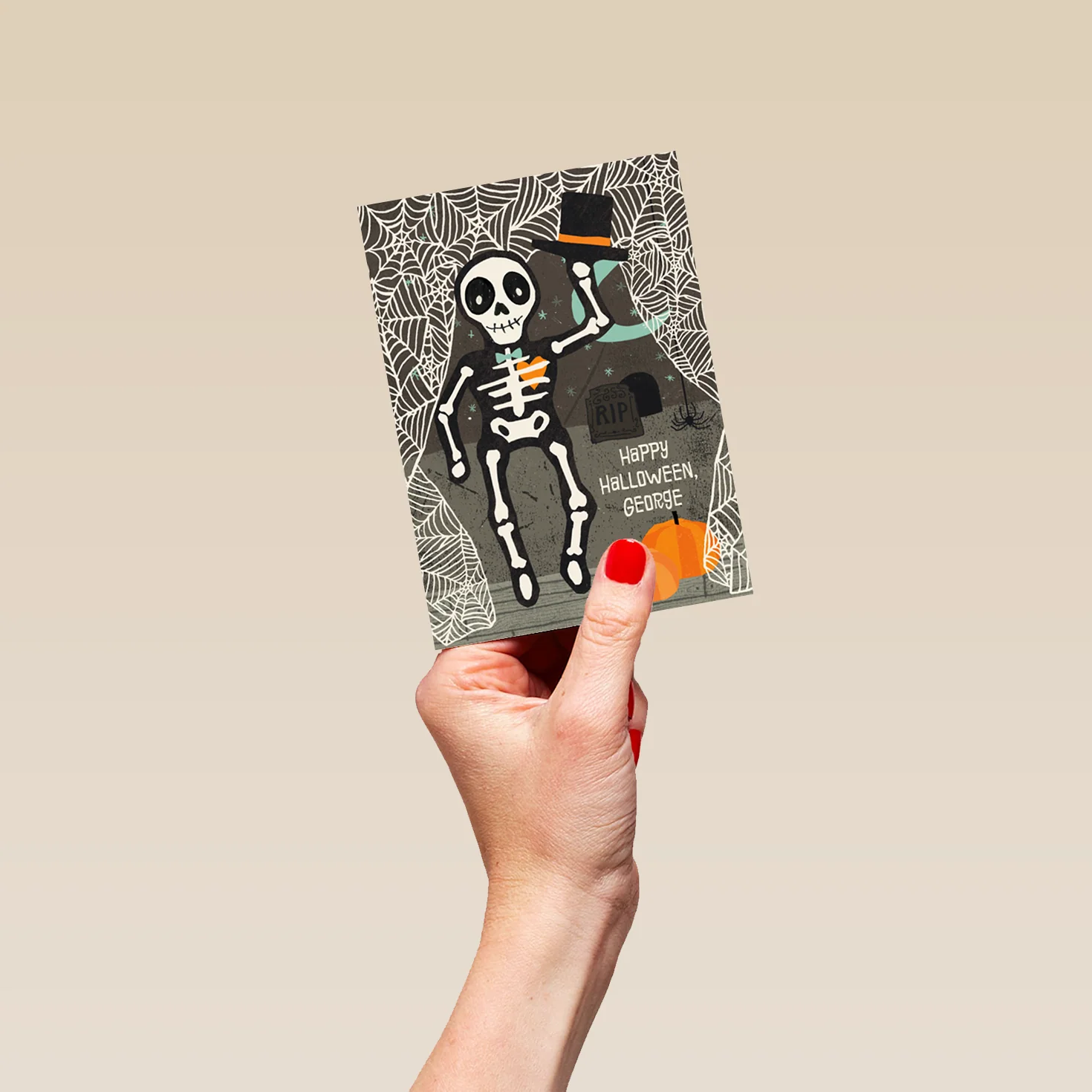 Personalised Skeleton Top Hat Halloween Card - Image 4