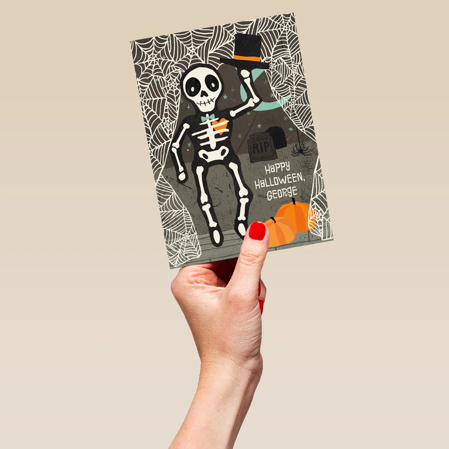 Personalised Skeleton Top Hat Halloween Card - Image 5
