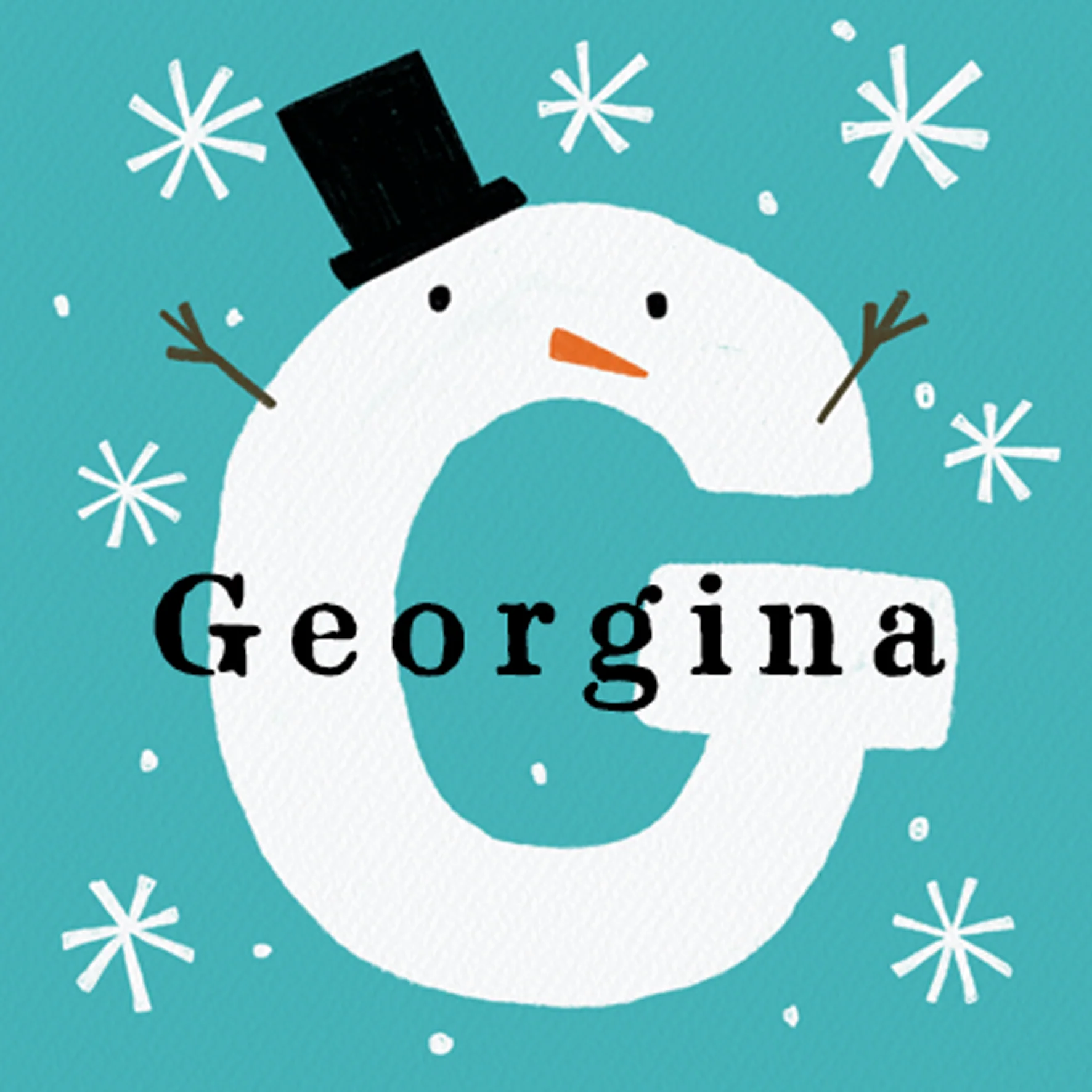 Personalised Snowman Monogram Letter G Christmas Card