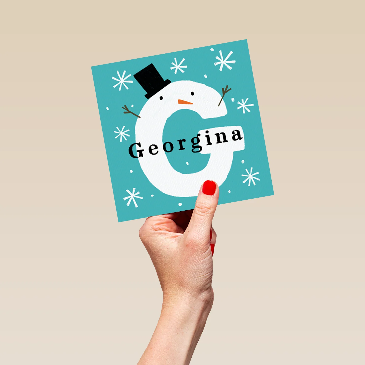 Personalised Snowman Monogram Letter G Christmas Card - Image 5