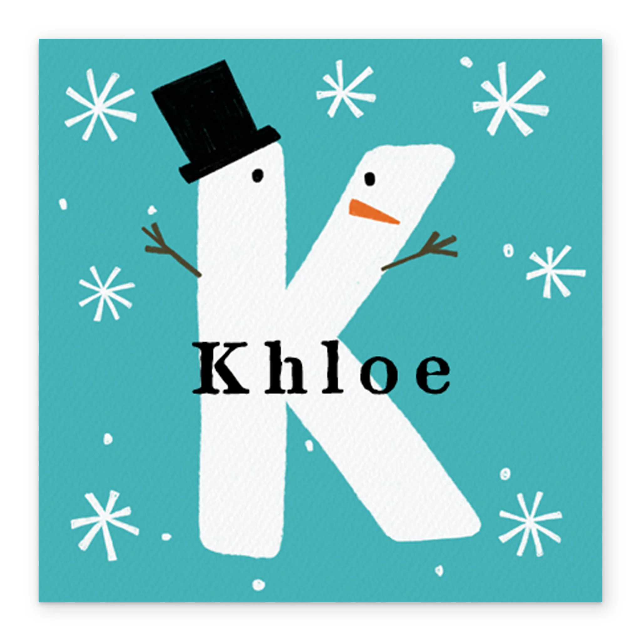 Personalised Snowman Monogram Letter K Christmas Card - Image 2