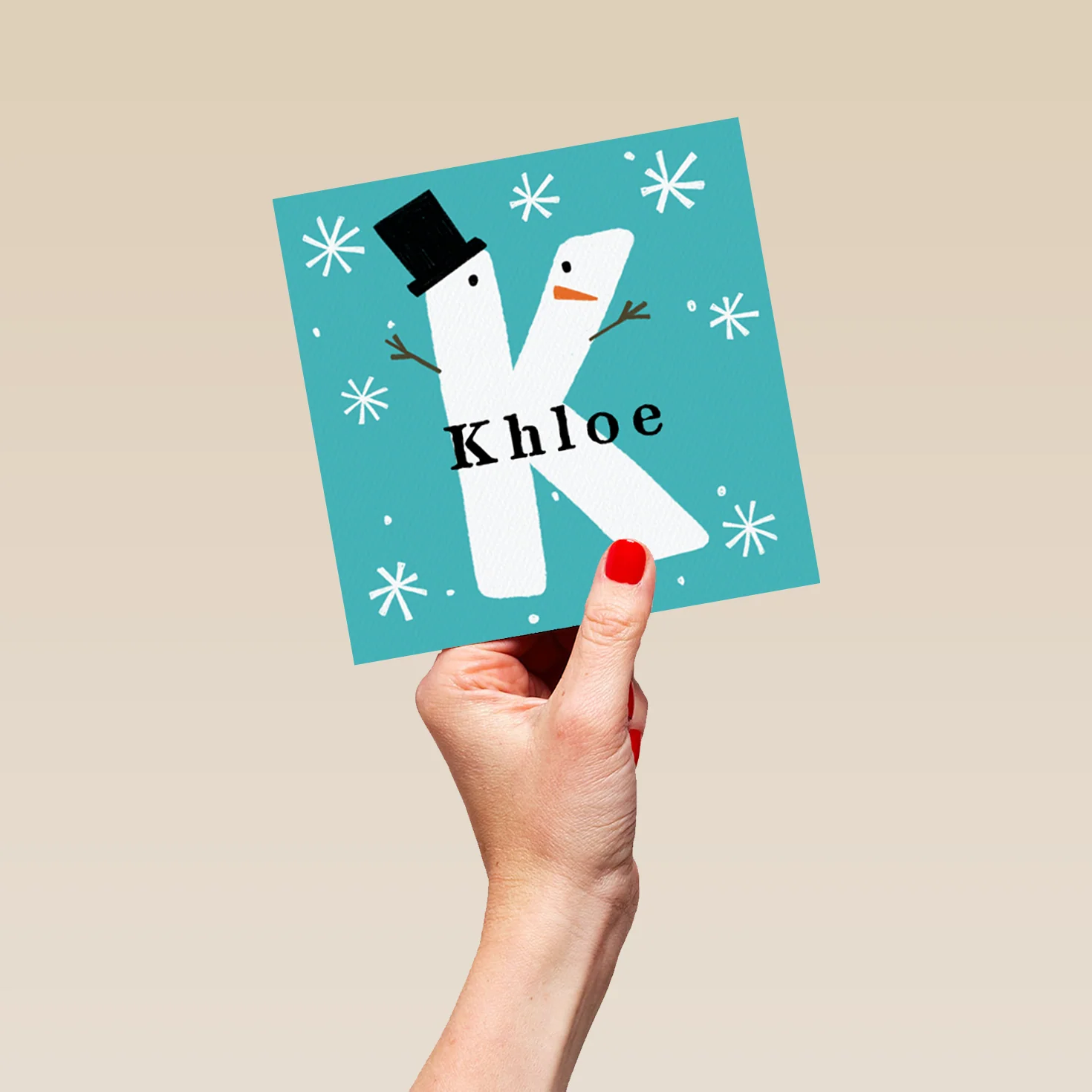 Personalised Snowman Monogram Letter K Christmas Card - Image 5