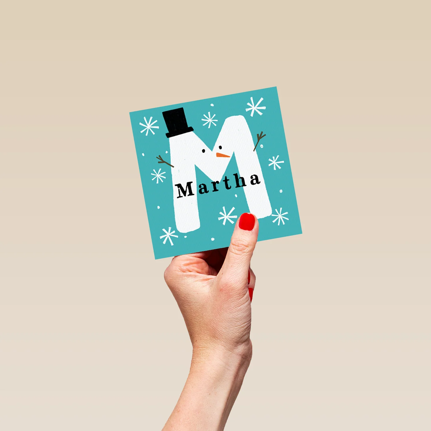 Personalised Snowman Monogram Letter M Christmas Card - Image 4