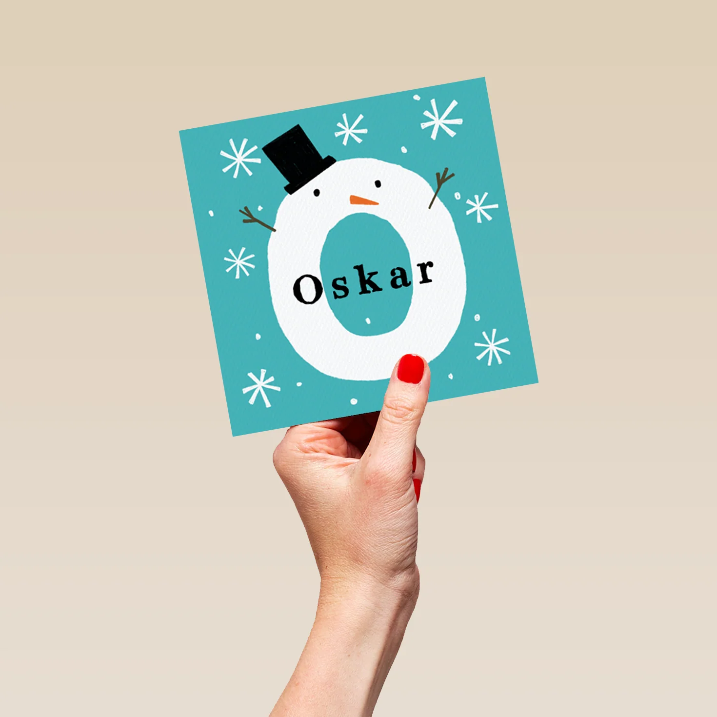 Personalised Snowman Monogram Letter O Christmas Card - Image 5