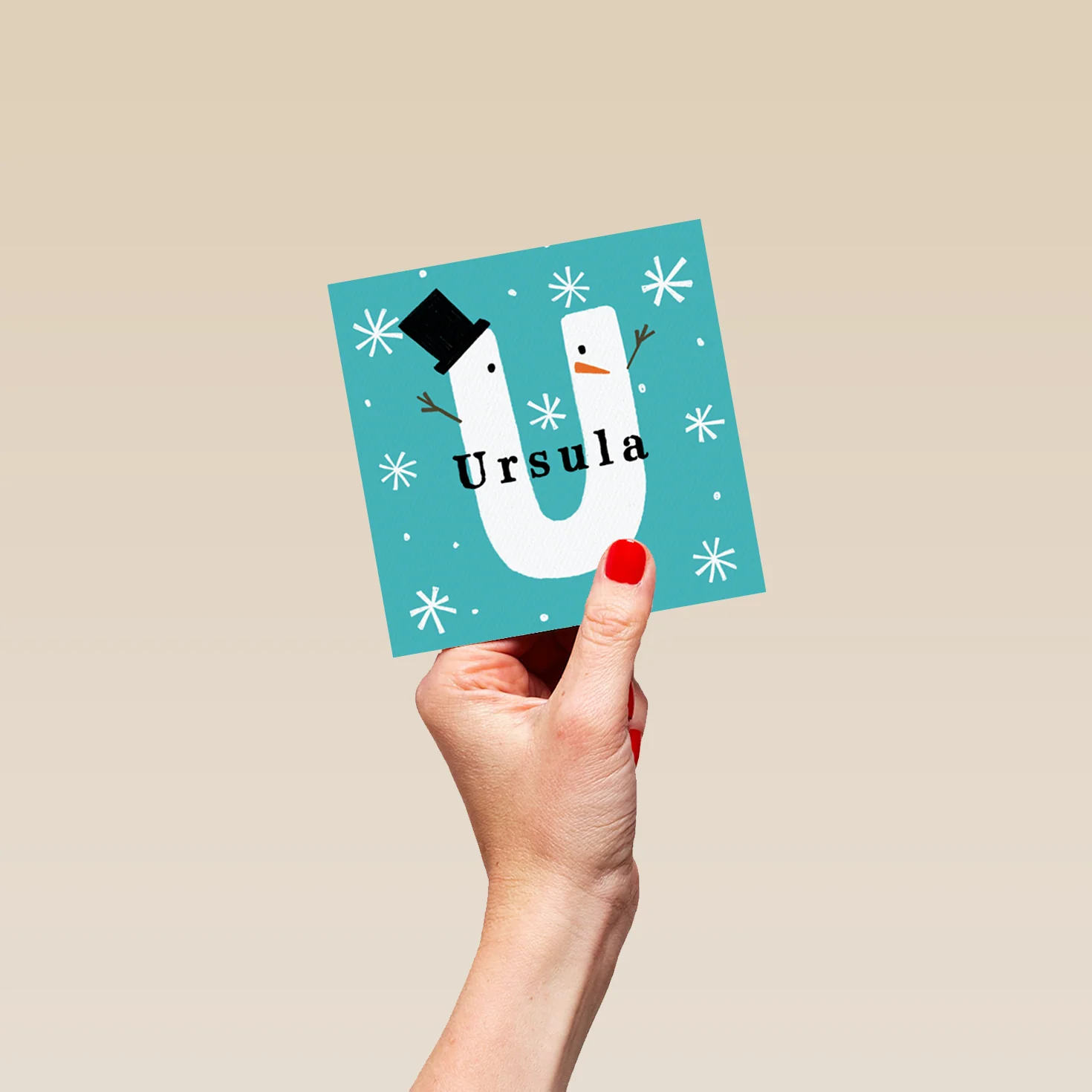 Personalised Snowman Monogram Letter U Christmas Card - Image 4