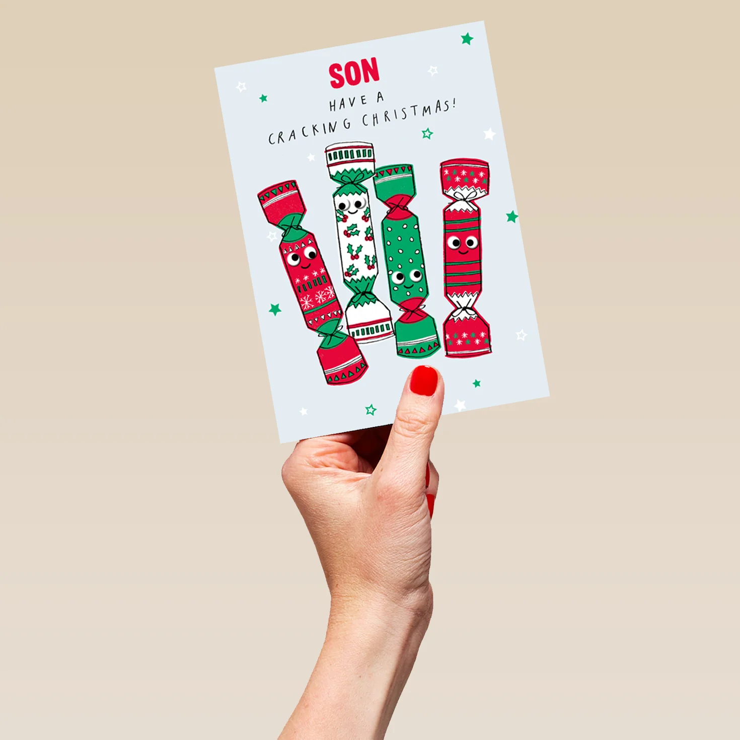 Personalised Son Festive Crackers Christmas Card - Image 5