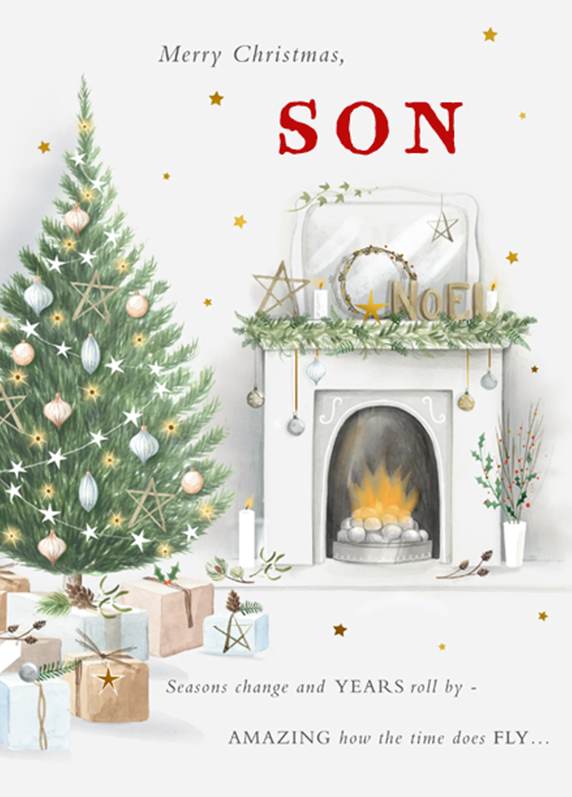 Personalised Son Fireplace And Gifts Christmas Card