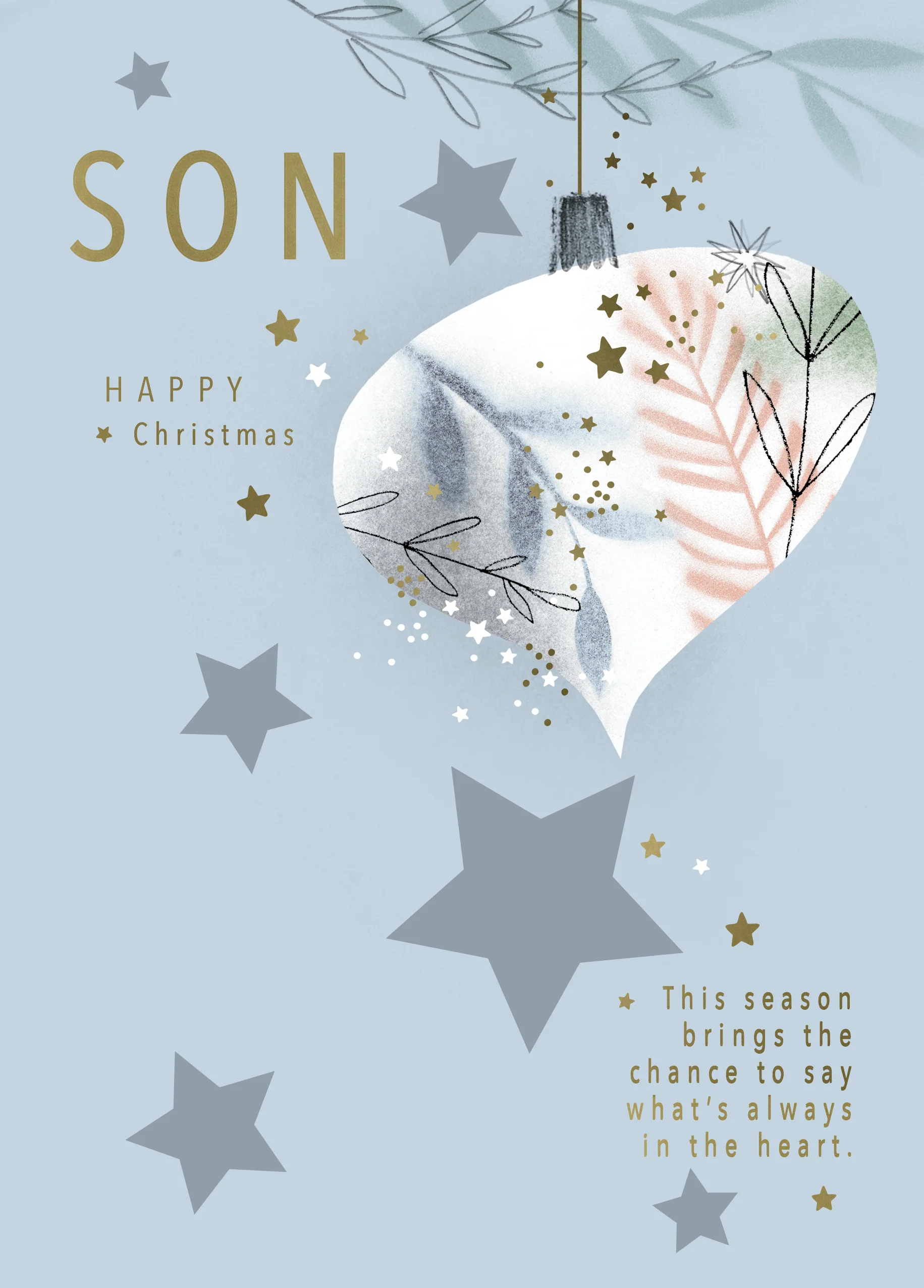 Personalised Son Star And Bauble Christmas Card