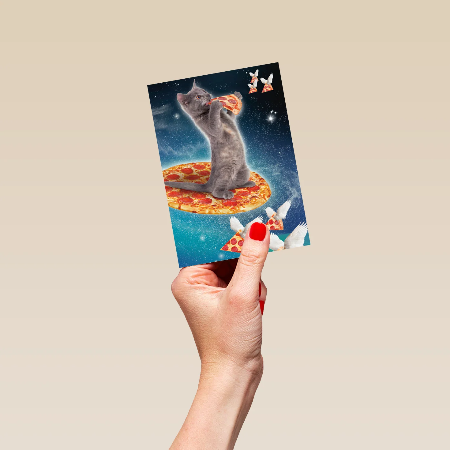 Personalised Space Kitten Pizza Photo Card - Image 4