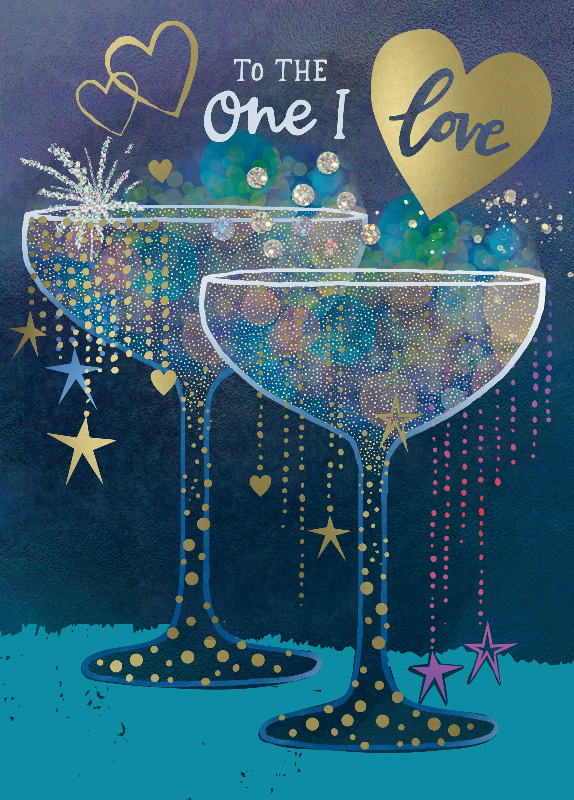 Personalised Sparkly Champagne Glasses Christmas Card for One I Love