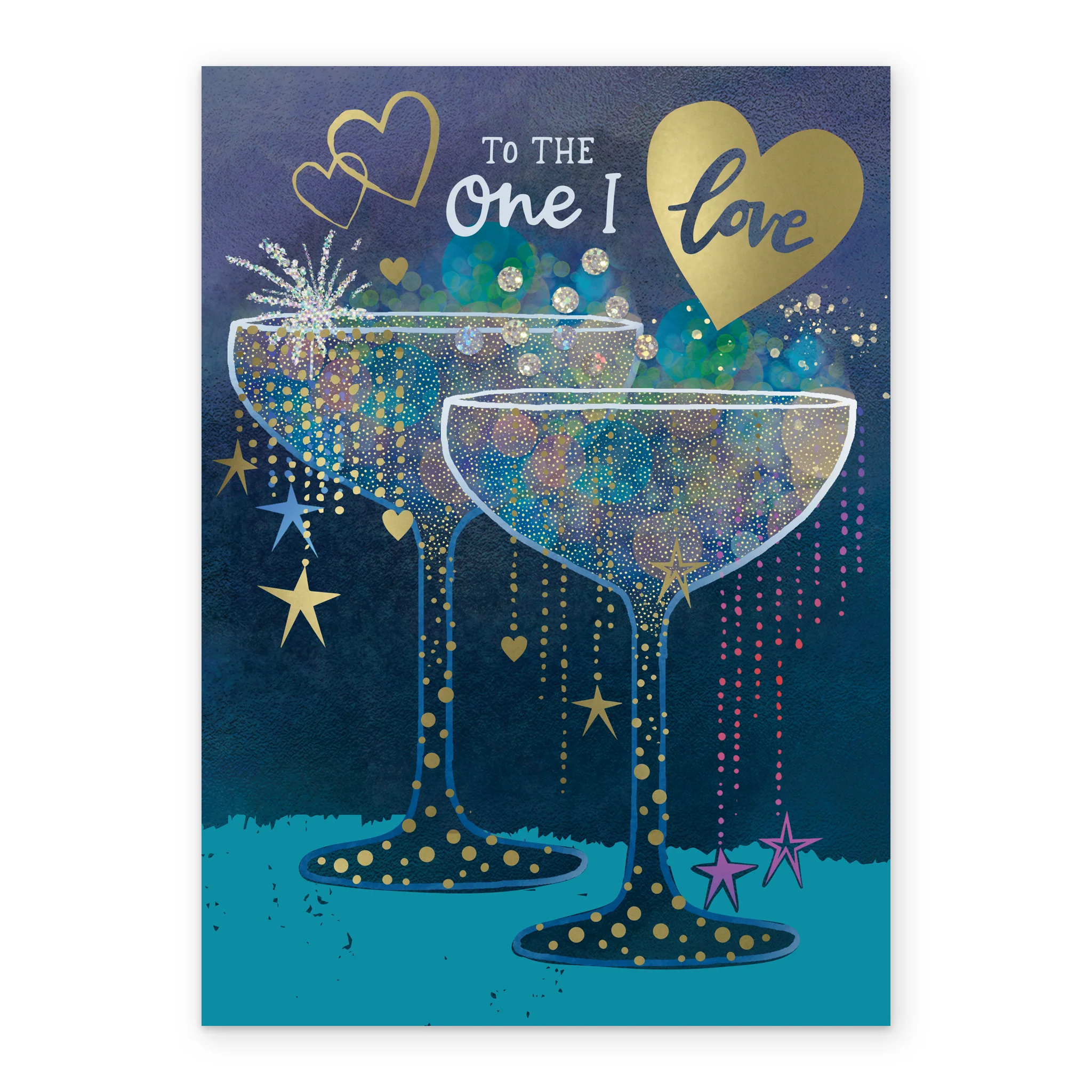 Personalised Sparkly Champagne Glasses Christmas Card for One I Love - Image 2