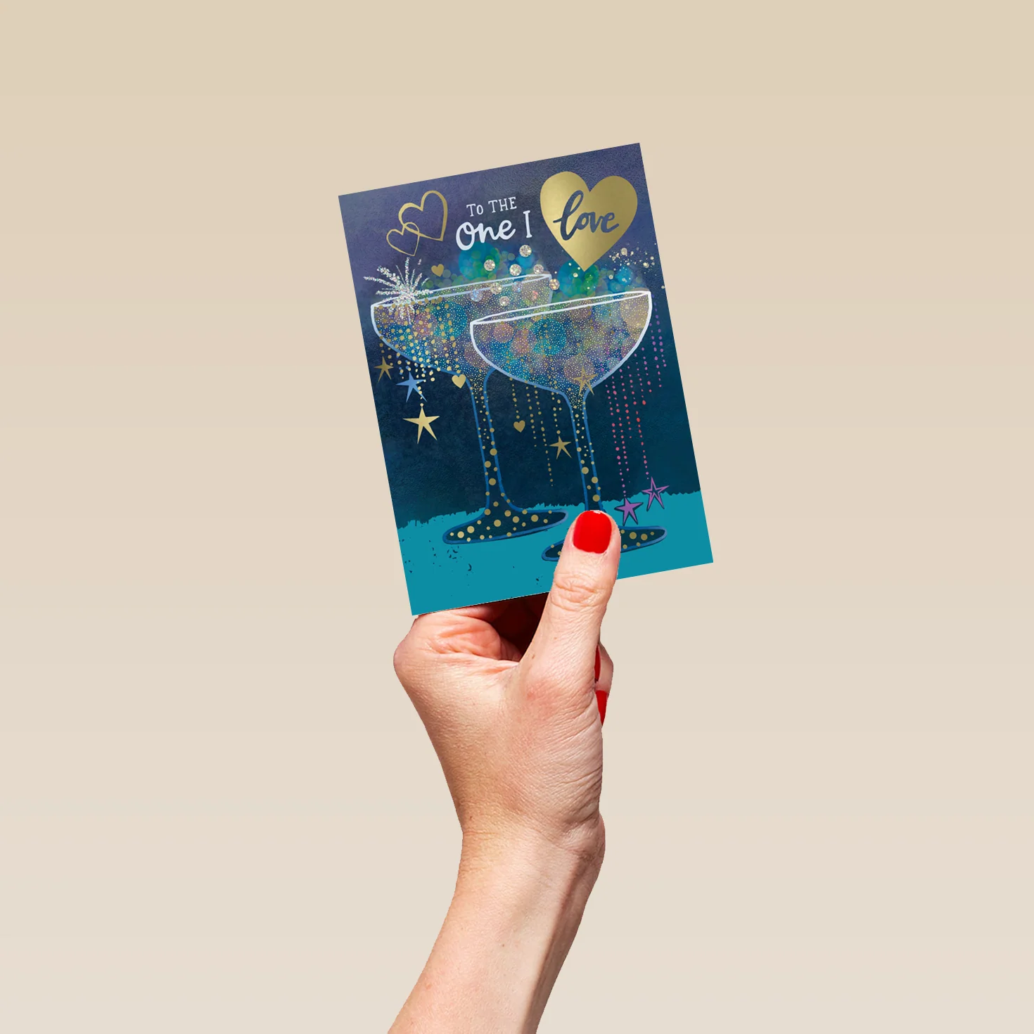 Personalised Sparkly Champagne Glasses Christmas Card for One I Love - Image 4