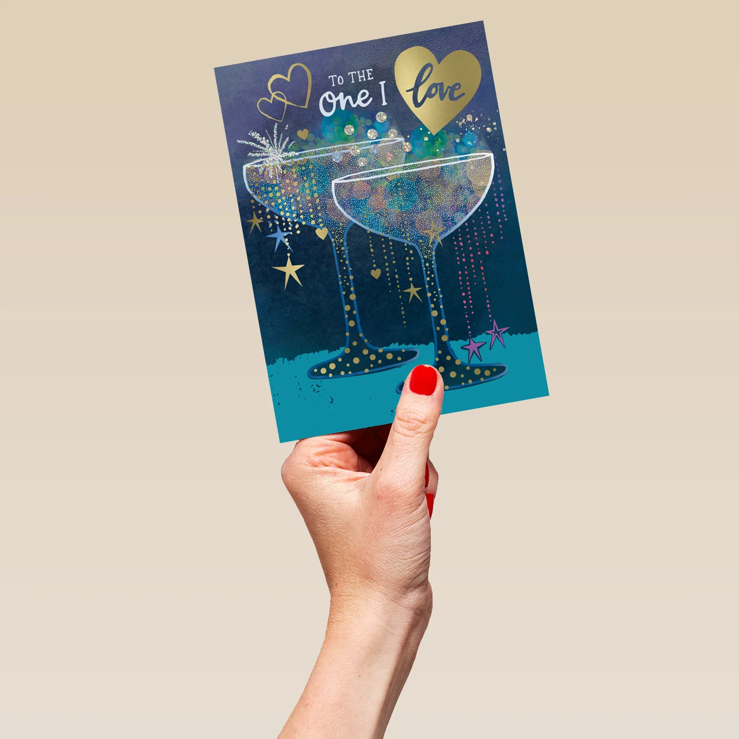 Personalised Sparkly Champagne Glasses Christmas Card for One I Love - Image 5